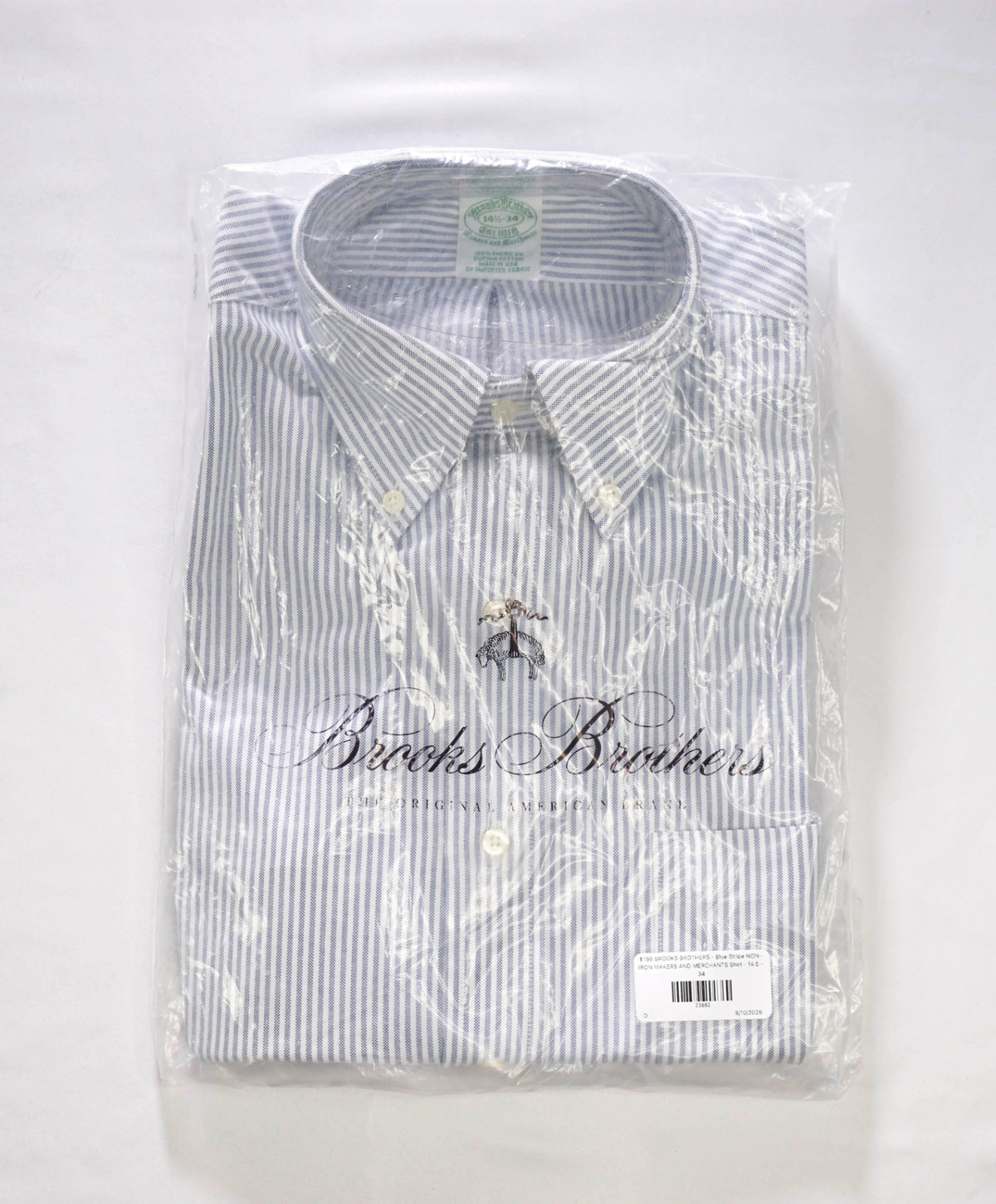 $198 BROOKS BROTHERS - Blue Stripe NON-IRON MAKERS & MERCHANTS Shirt - 14.5 - 34