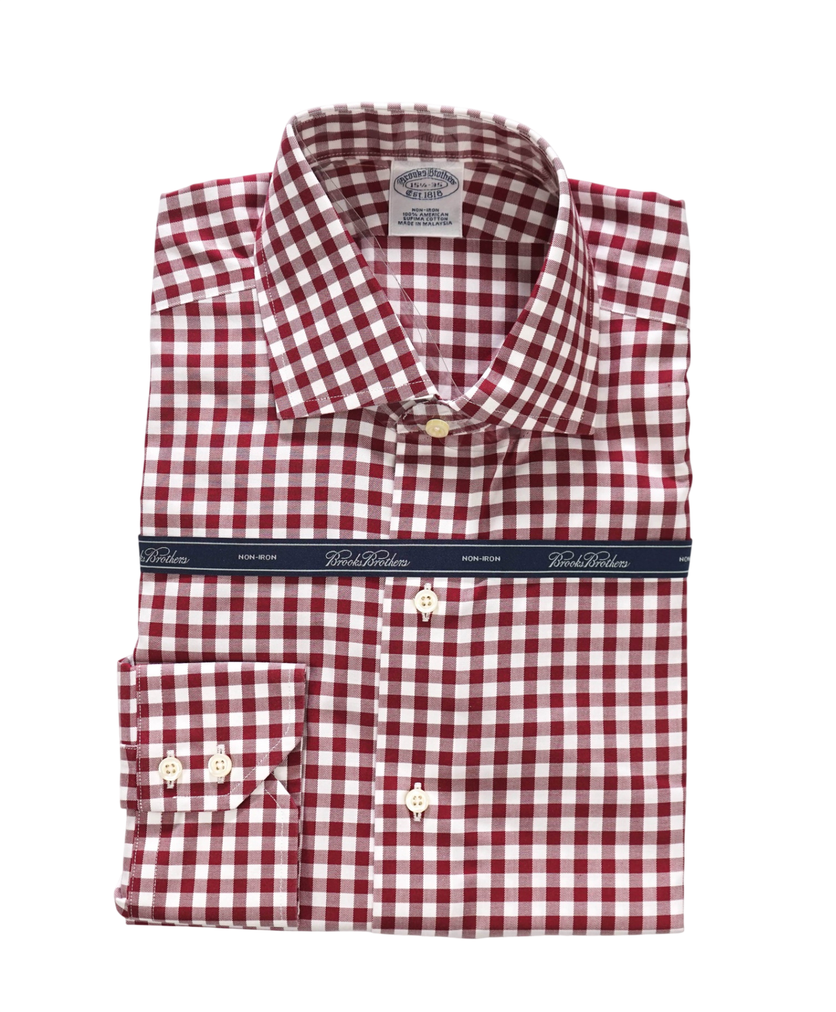 $128 BROOKS BROTHERS - Red Gingham NON-IRON Shirt - 15.5 - 35