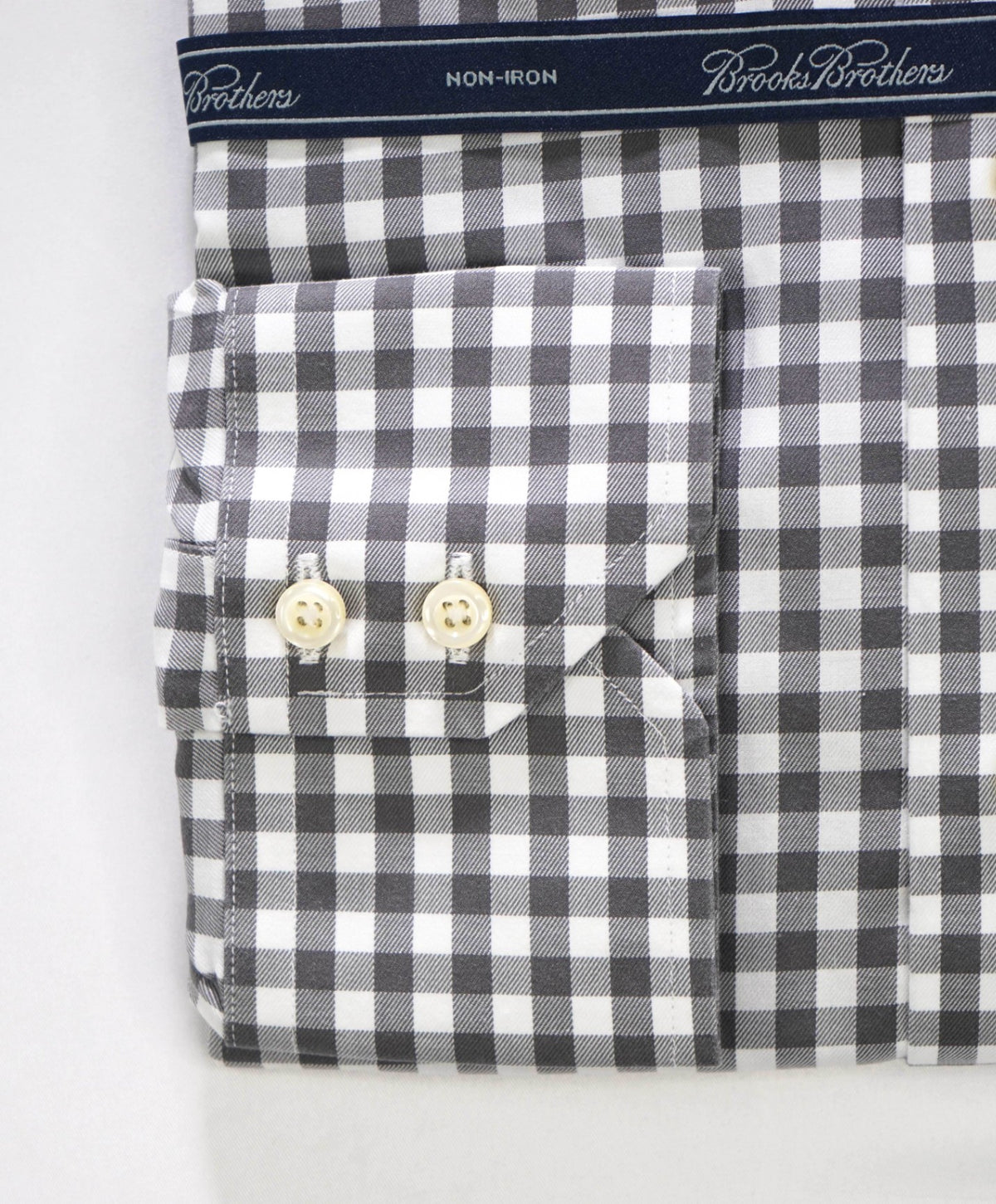 $128 BROOKS BROTHERS - Gray Gingham NON-IRON Shirt - 17 - 35