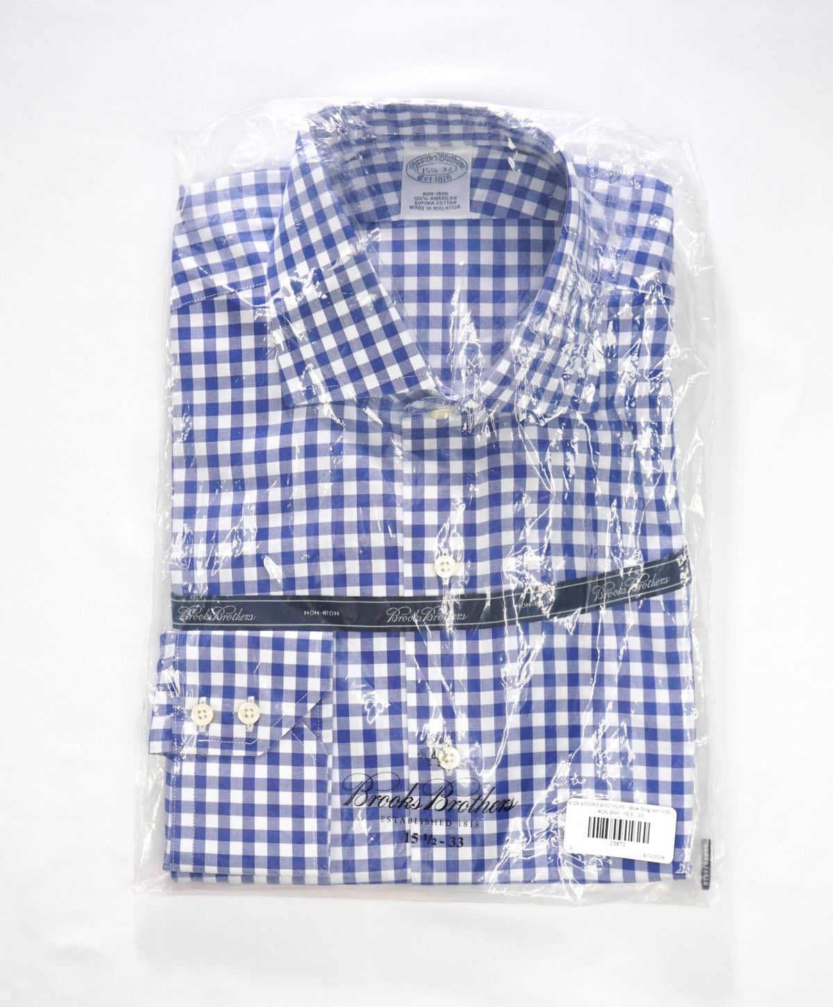 $128 BROOKS BROTHERS - Blue Gingham NON-IRON Shirt - 15.5 - 33