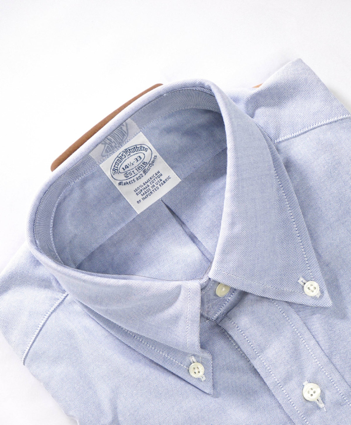 $198 BROOKS BROTHERS - Blue NON-IRON MAKERS & MERCHANTS Shirt - 14.5 - 33