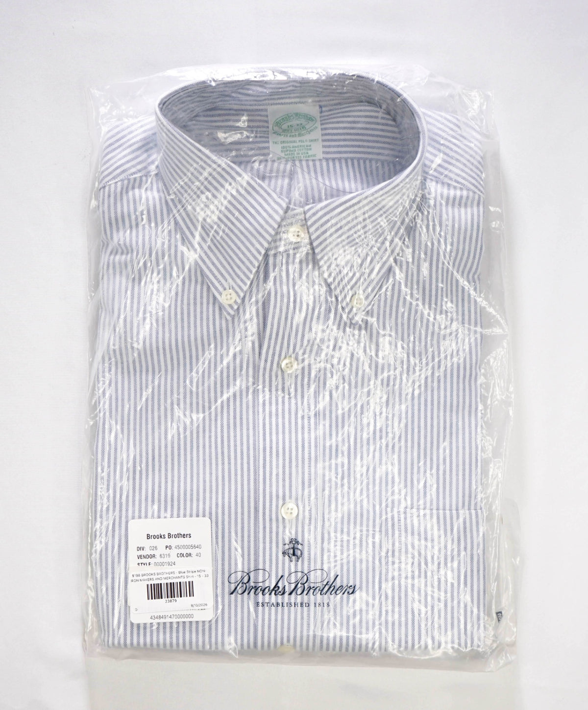 $198 BROOKS BROTHERS - Blue Stripe NON-IRON MAKERS & MERCHANTS Shirt - 15 - 33