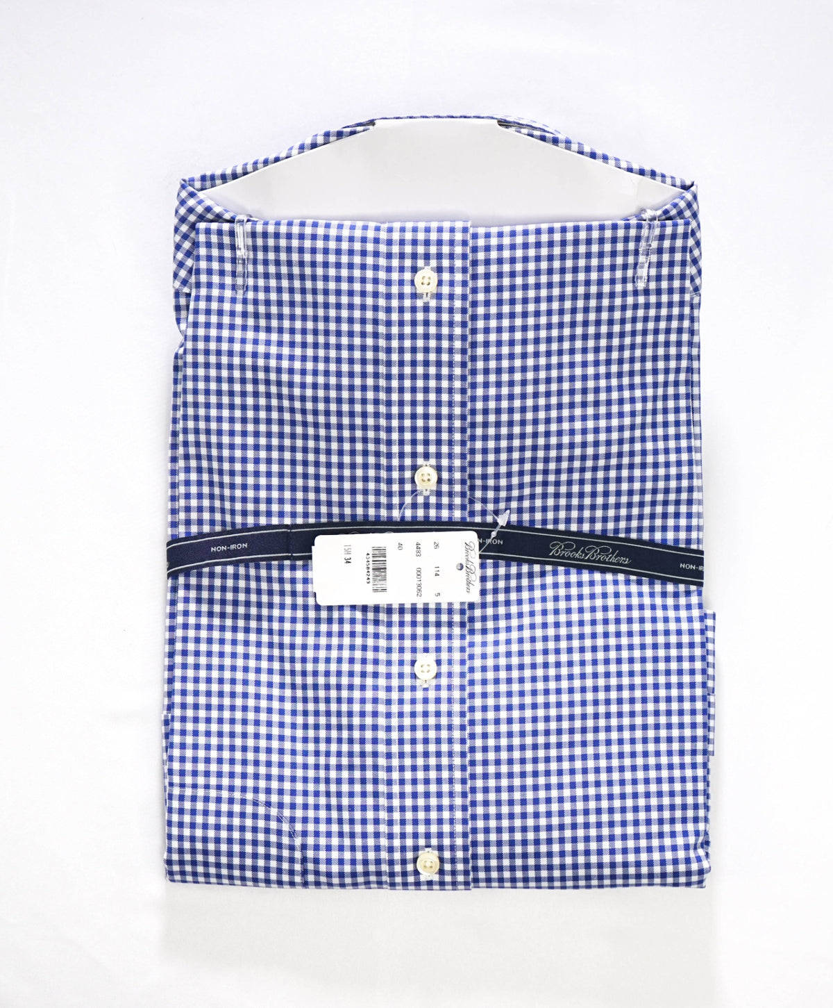 $128 BROOKS BROTHERS - Blue Gingham NON-IRON Shirt - 15.5 - 34