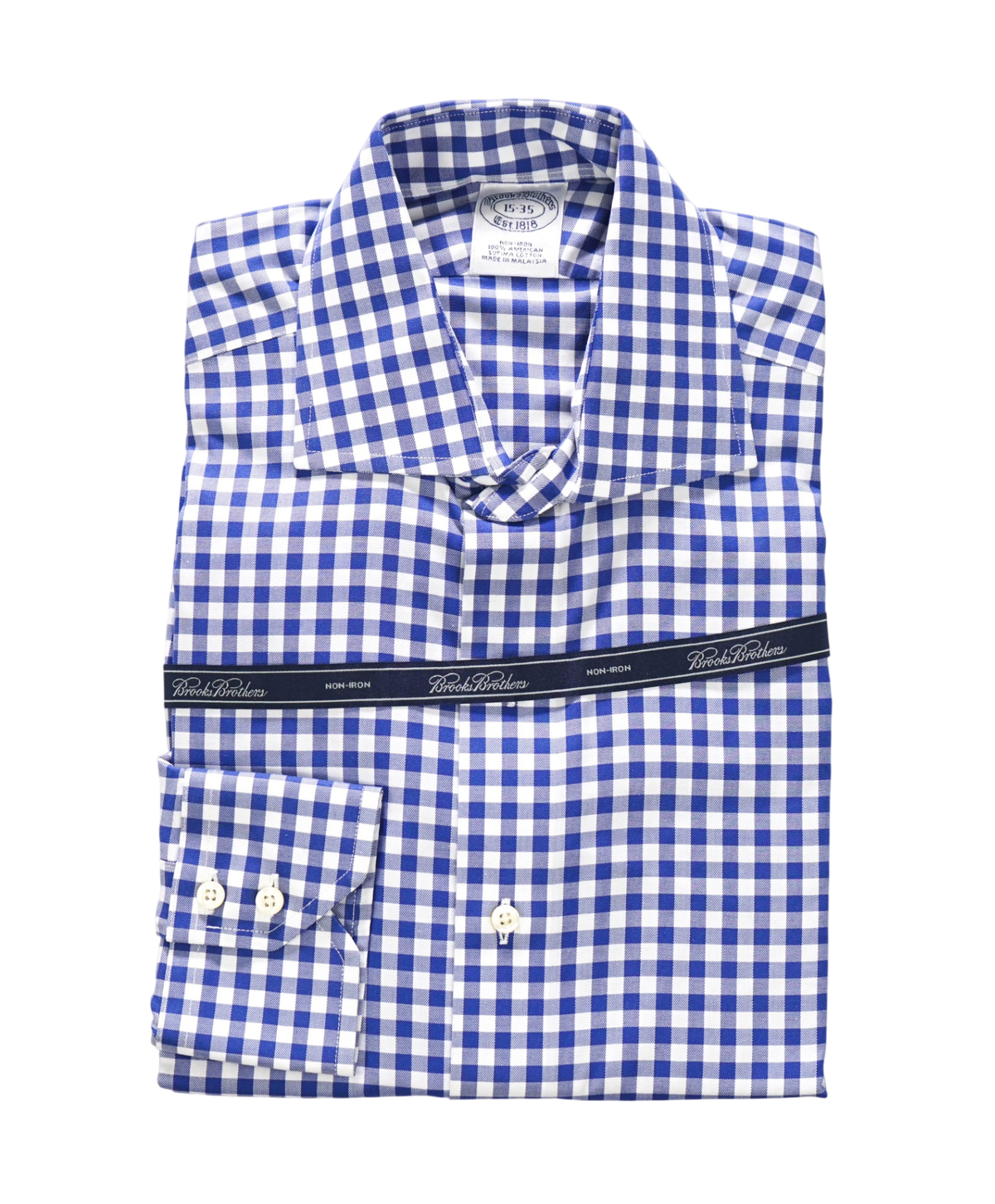 $128 BROOKS BROTHERS - Blue Gingham NON-IRON Shirt - 15 - 35