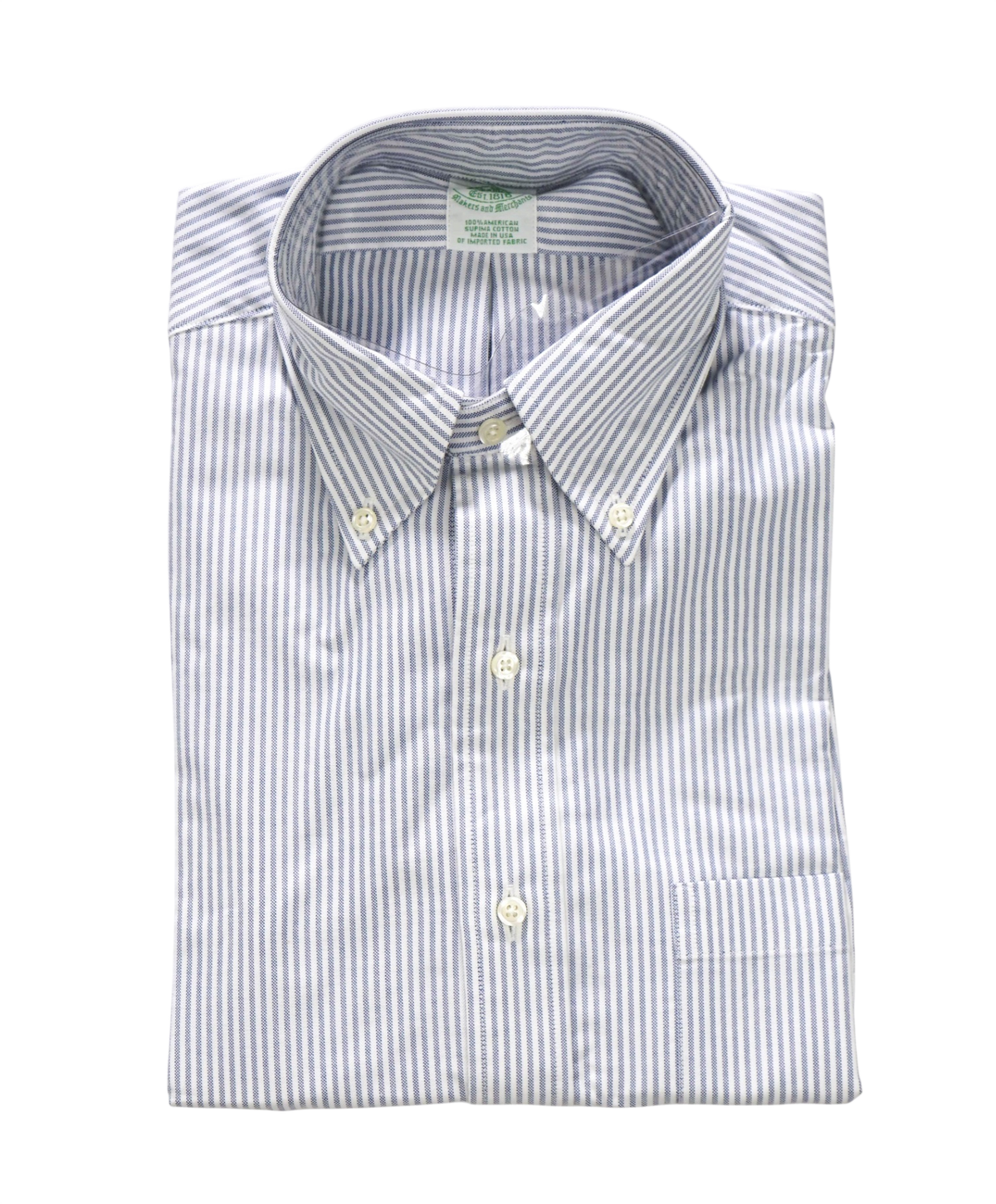 $198 BROOKS BROTHERS - Blue Stripe NON-IRON MAKERS & MERCHANTS Shirt - 15.5 - 32