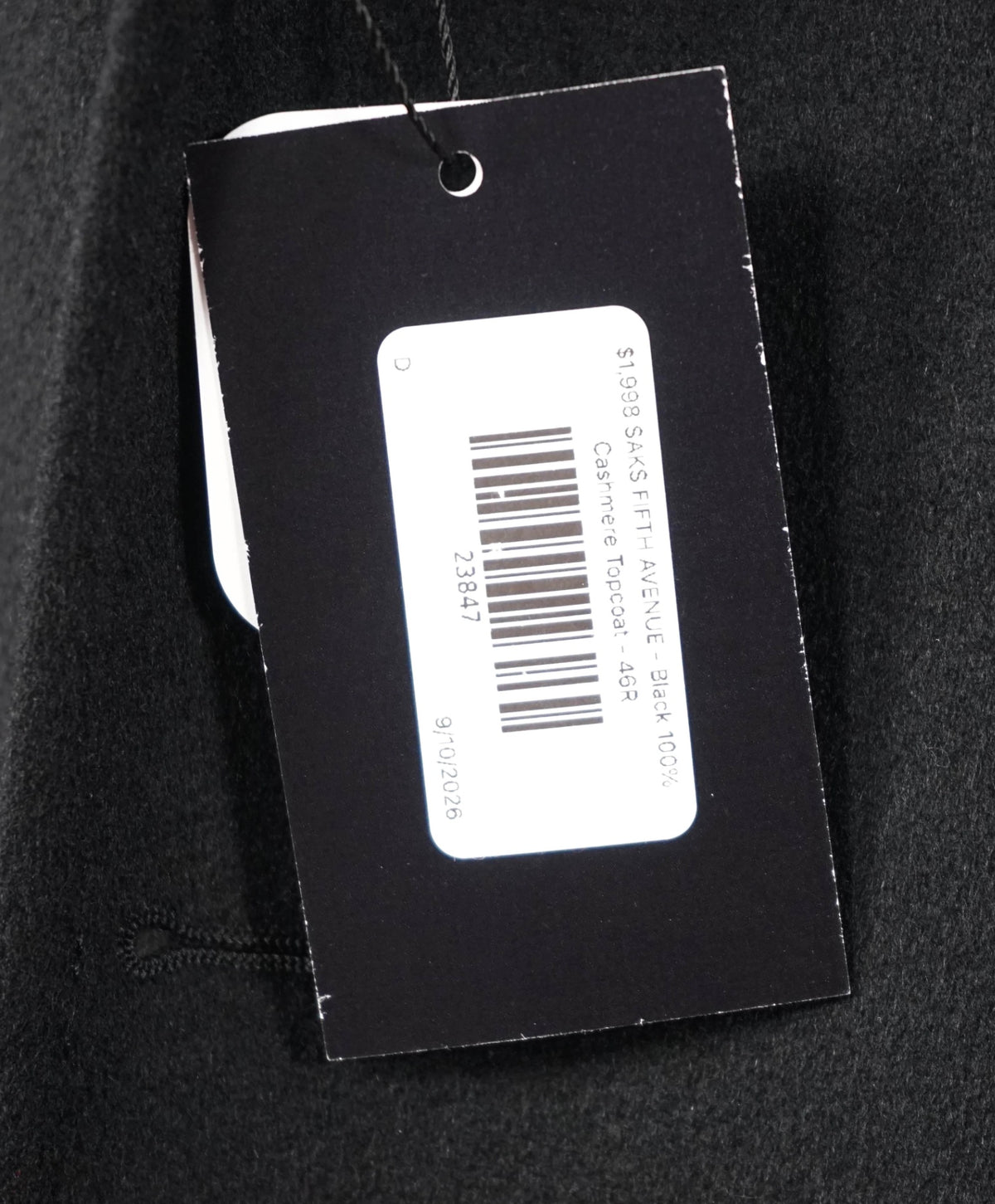 $1,998 SAKS FIFTH AVENUE - Black 100% Cashmere Topcoat - 46R