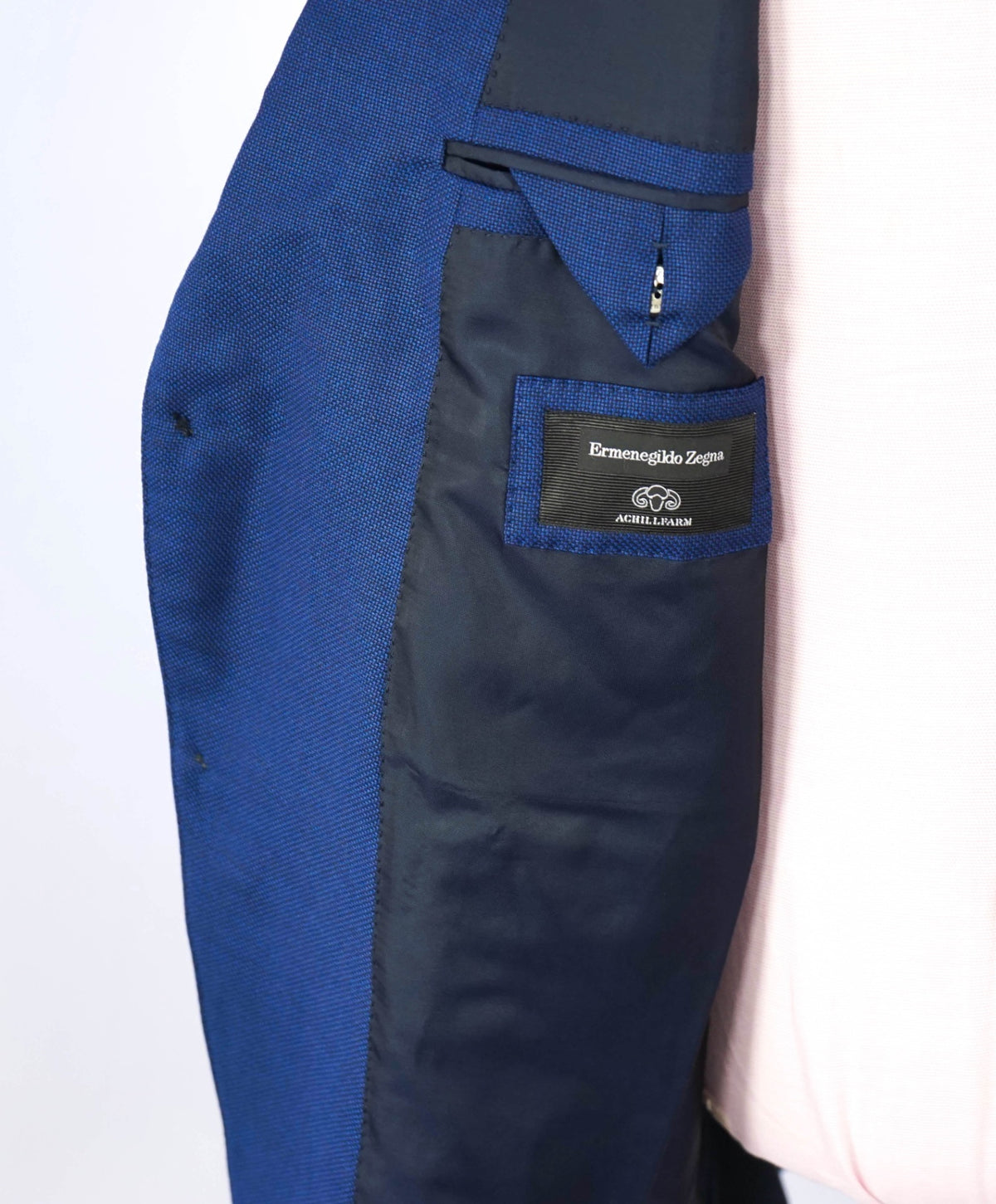 $3,295 ZEGNA - Blue Birdseye Wool/Silk "ACHILLFARM" Blazer - 46R