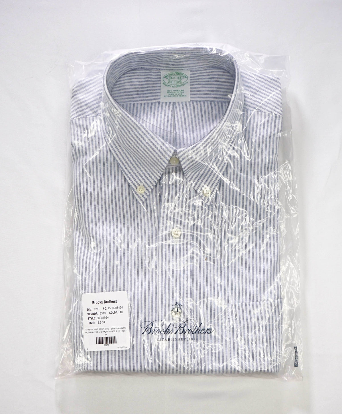 $198 BROOKS BROTHERS - Blue Stripe NON-IRON MAKERS & MERCHANTS Shirt - 16.5 - 34