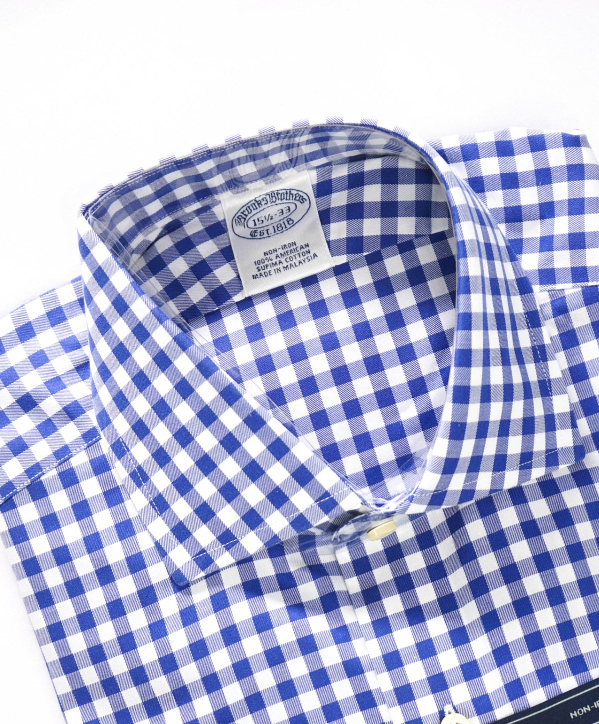 $128 BROOKS BROTHERS - Blue Gingham NON-IRON Shirt - 15.5 - 33