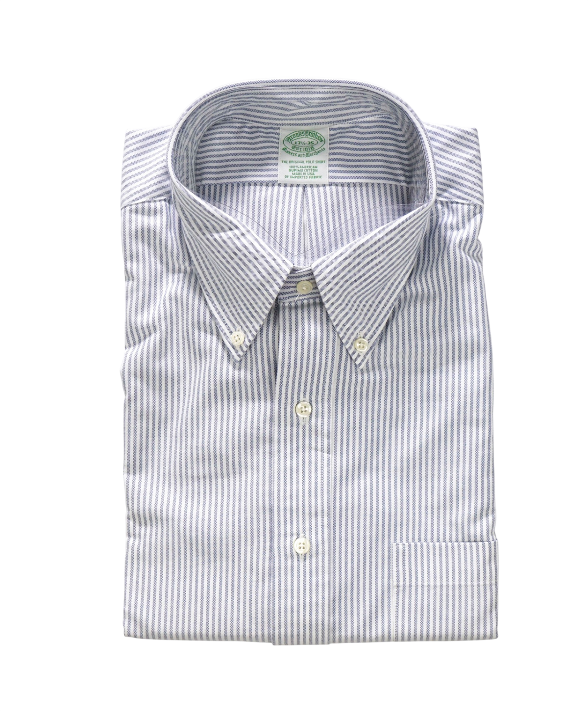 $198 BROOKS BROTHERS - Blue Stripe NON-IRON MAKERS & MERCHANTS Shirt - 17.5 - 35