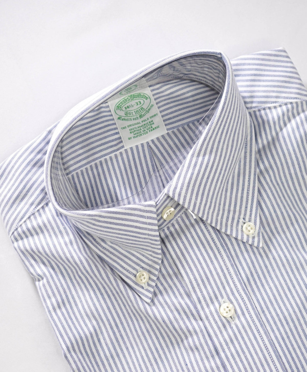 $198 BROOKS BROTHERS - Blue Stripe NON-IRON MAKERS & MERCHANTS Shirt - 14.5 - 33