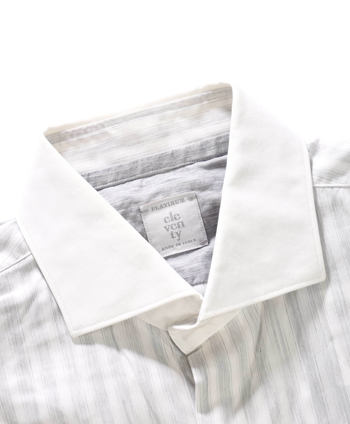 $495 ELEVENTY - Gray/White Stripe Contrast Collar Shirt - M