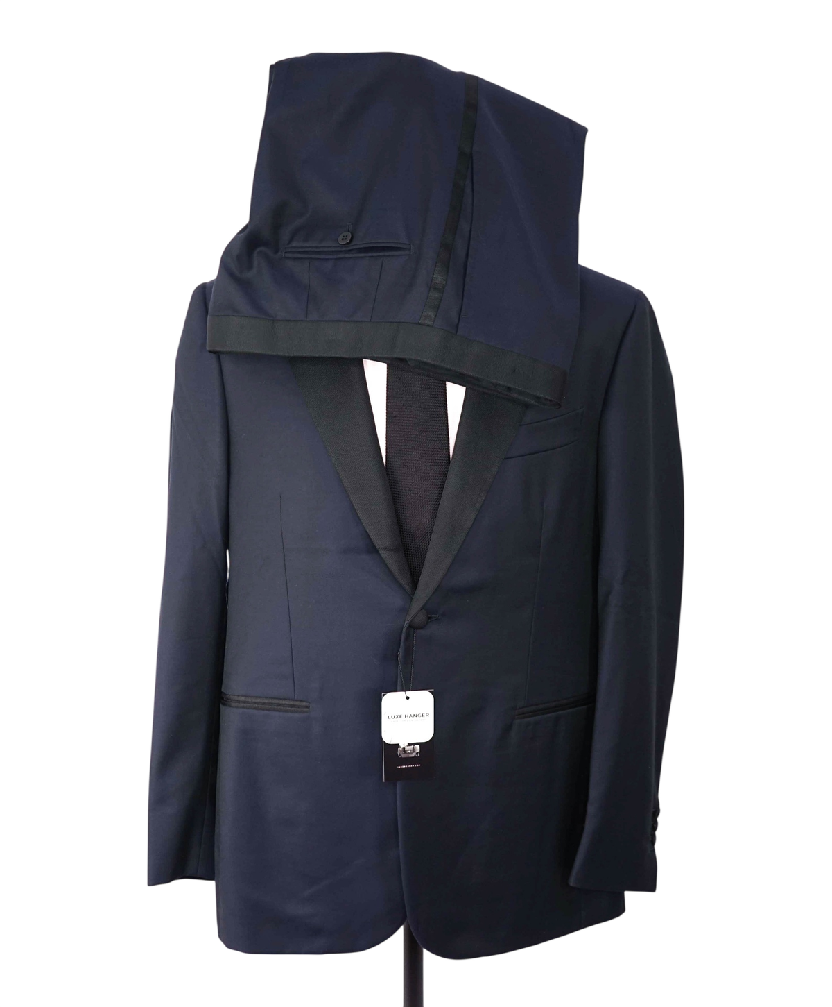 $4,595 ISAIA - "AQUASPIDER" PEAK LAPEL Navy Wool Tuxedo - 42R