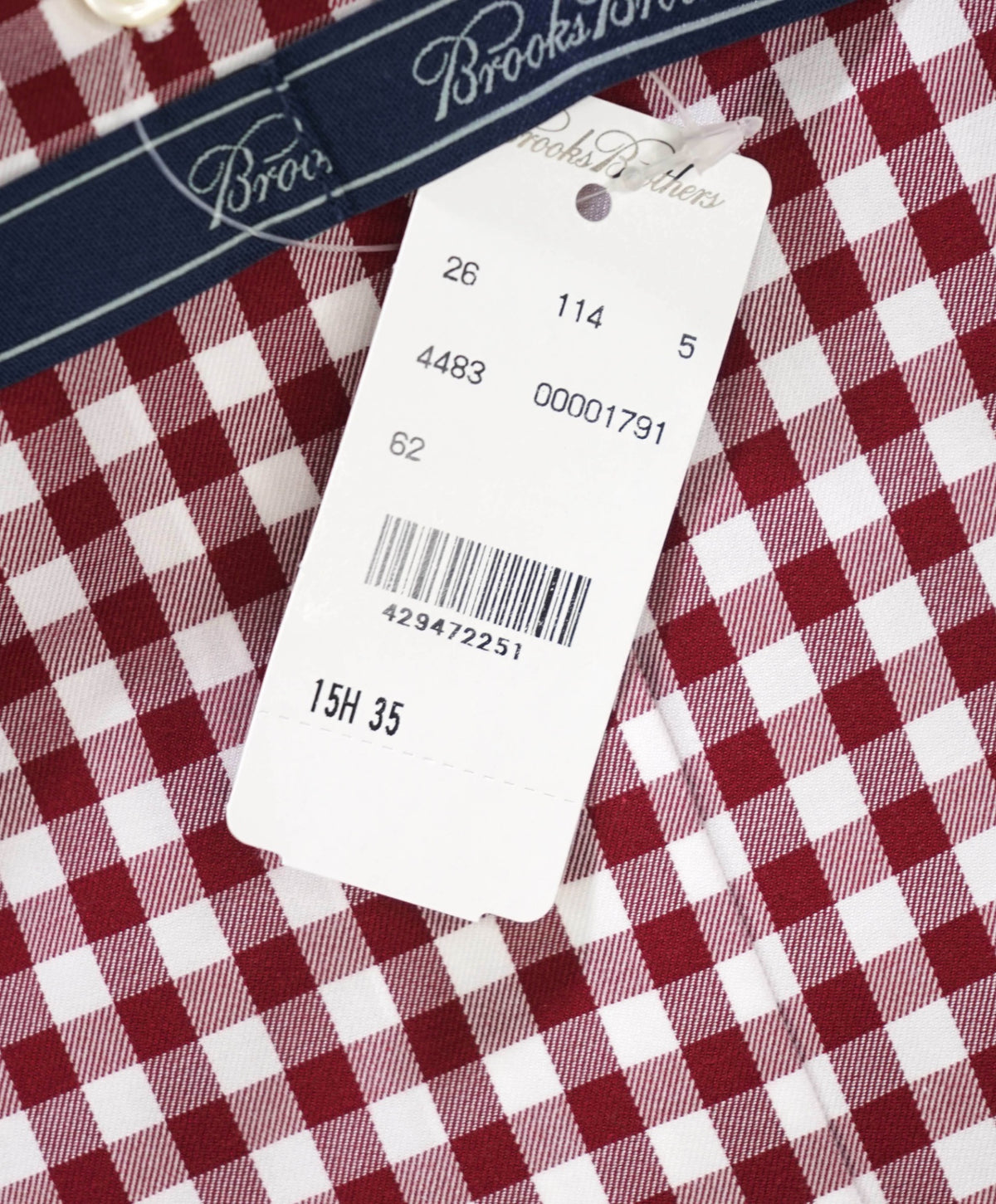 $128 BROOKS BROTHERS - Red Gingham NON-IRON Shirt - 15.5 - 35