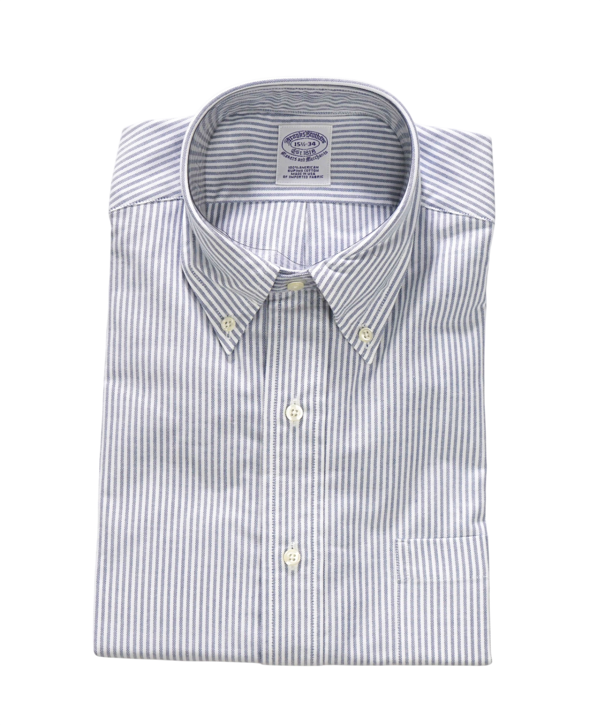 $198 BROOKS BROTHERS - Blue Stripe NON-IRON MAKERS & MERCHANTS Shirt - 15.5 - 34