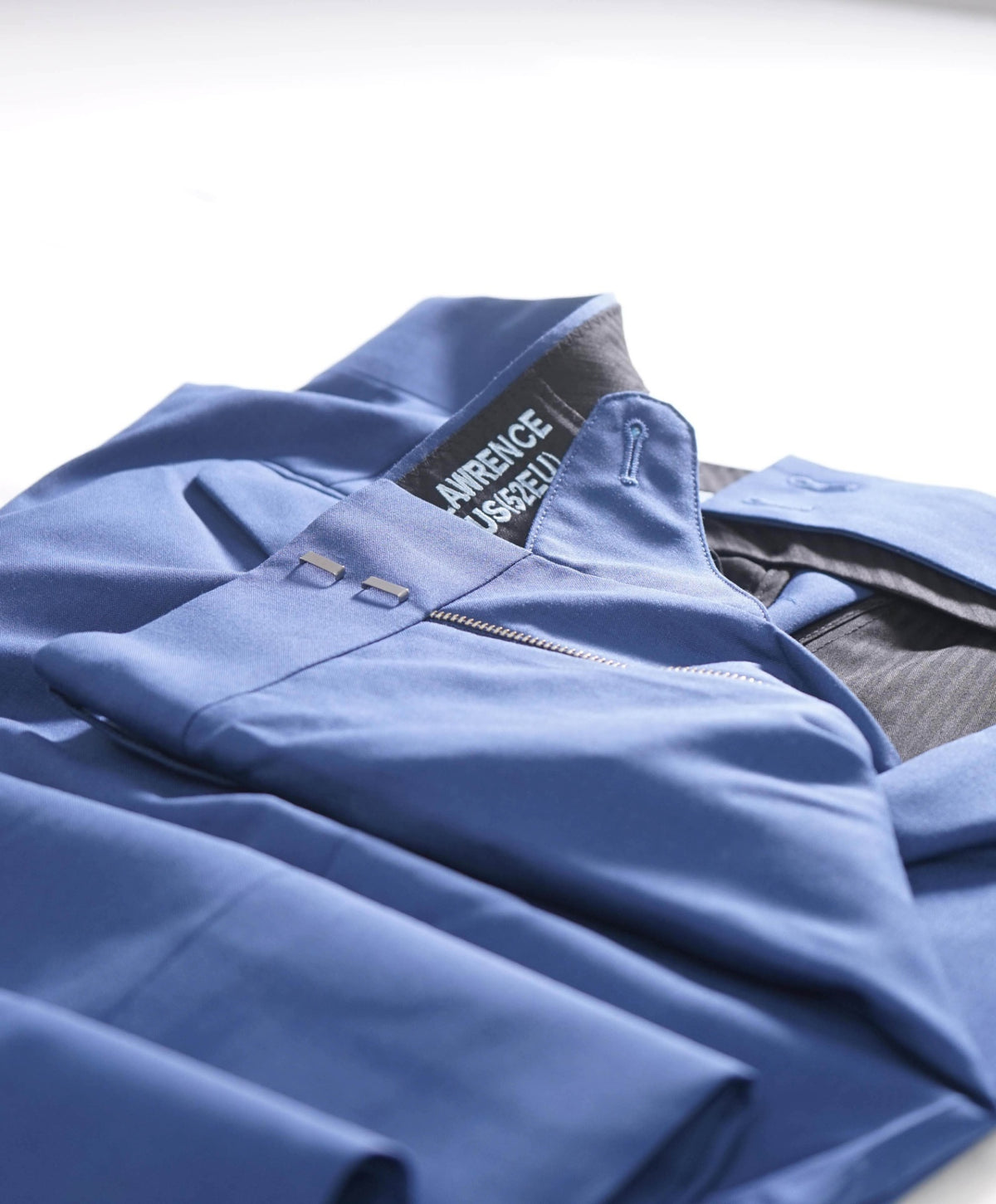 $495 BACK LAWRENCE - Blue Wool Side Tabs Pants - 36W