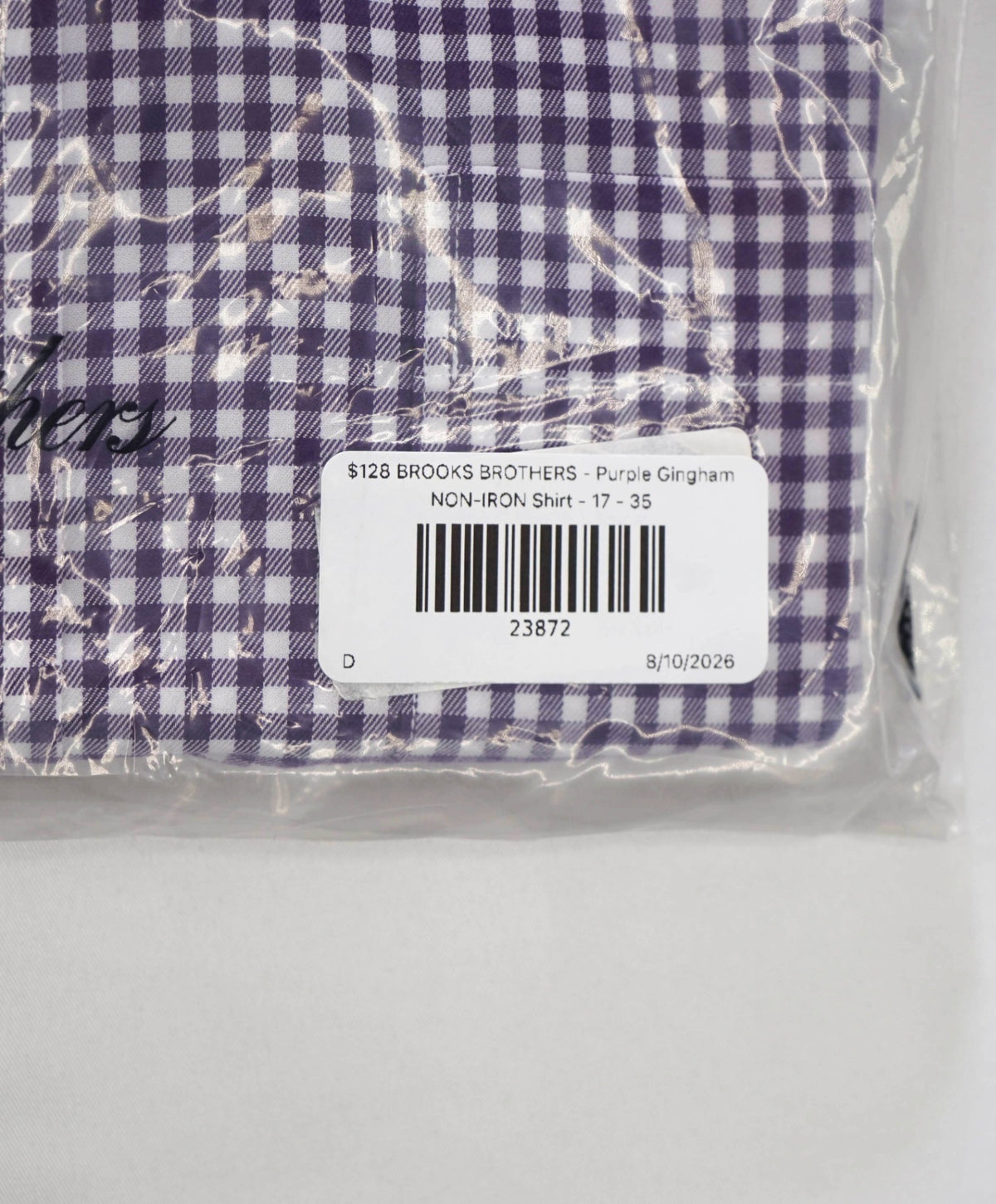 $128 BROOKS BROTHERS - Purple Gingham NON-IRON Shirt - 17 - 35