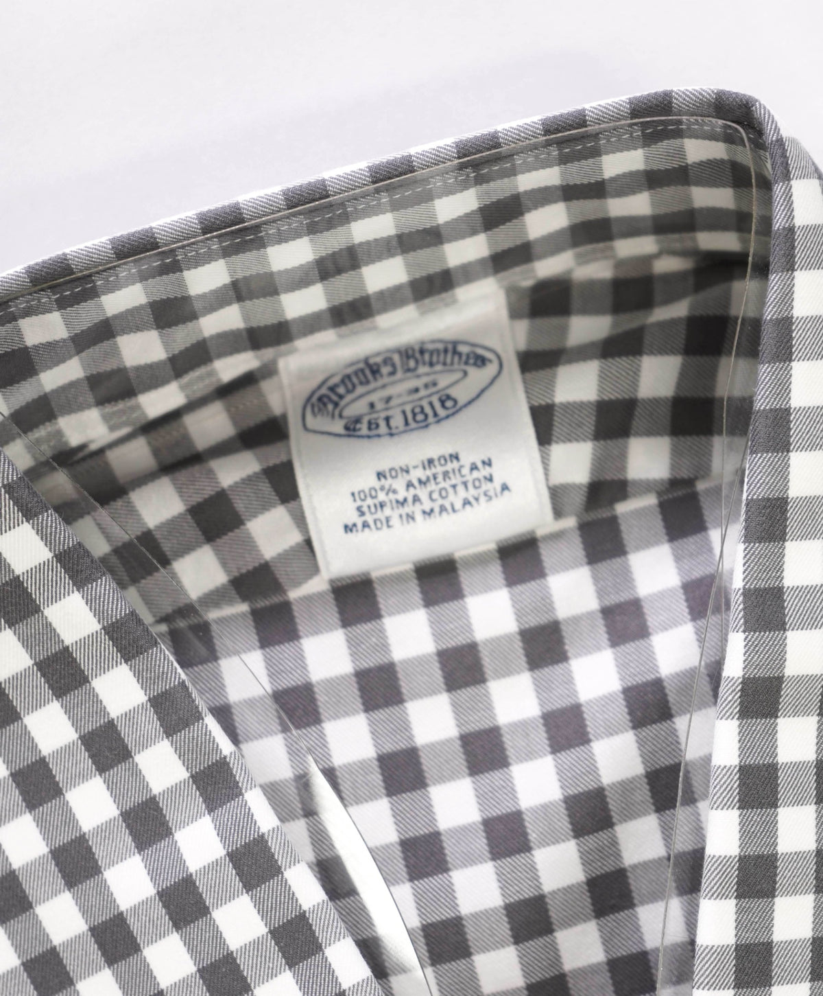 $128 BROOKS BROTHERS - Gray Gingham NON-IRON Shirt - 17 - 35