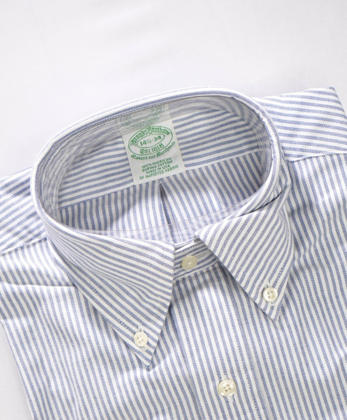 $198 BROOKS BROTHERS - Blue Stripe NON-IRON MAKERS & MERCHANTS Shirt - 14.5 - 34
