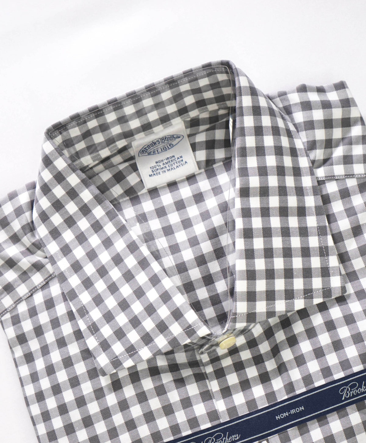 $128 BROOKS BROTHERS - Gray Gingham NON-IRON Shirt - 17 - 35