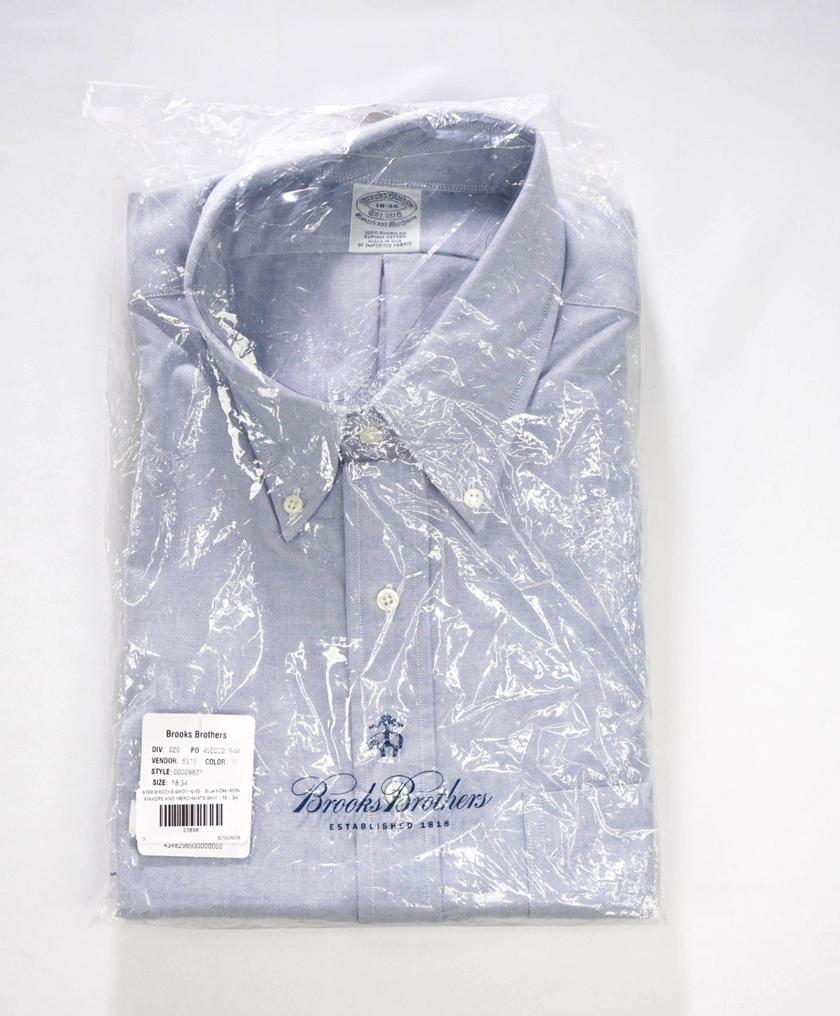 $198 BROOKS BROTHERS - Blue NON-IRON MAKERS & MERCHANTS Shirt - 18 - 34