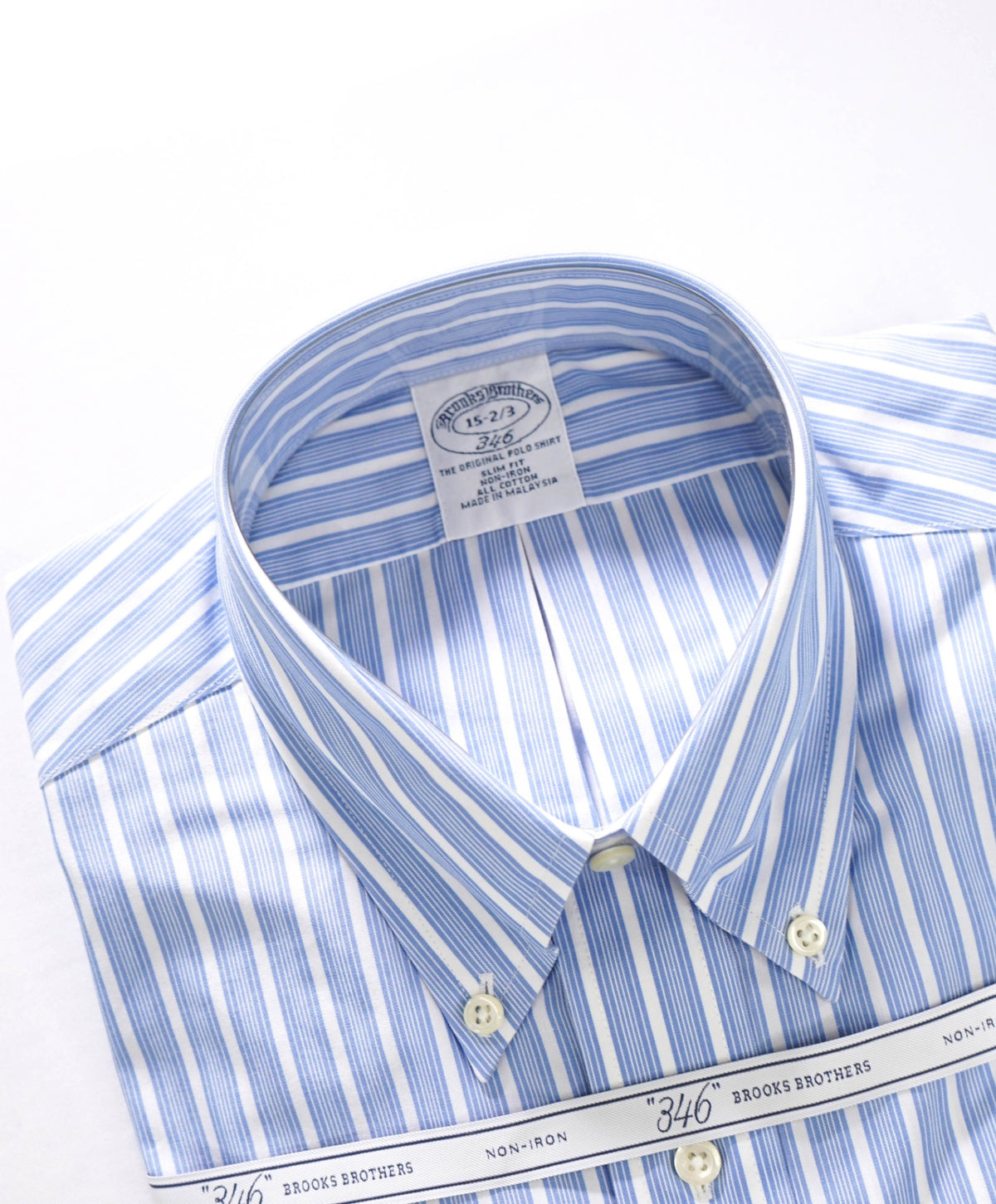 $128 BROOKS BROTHERS - Blue Stripe NON-IRON "364" SLIM FIT Shirt - 15 - 32/33