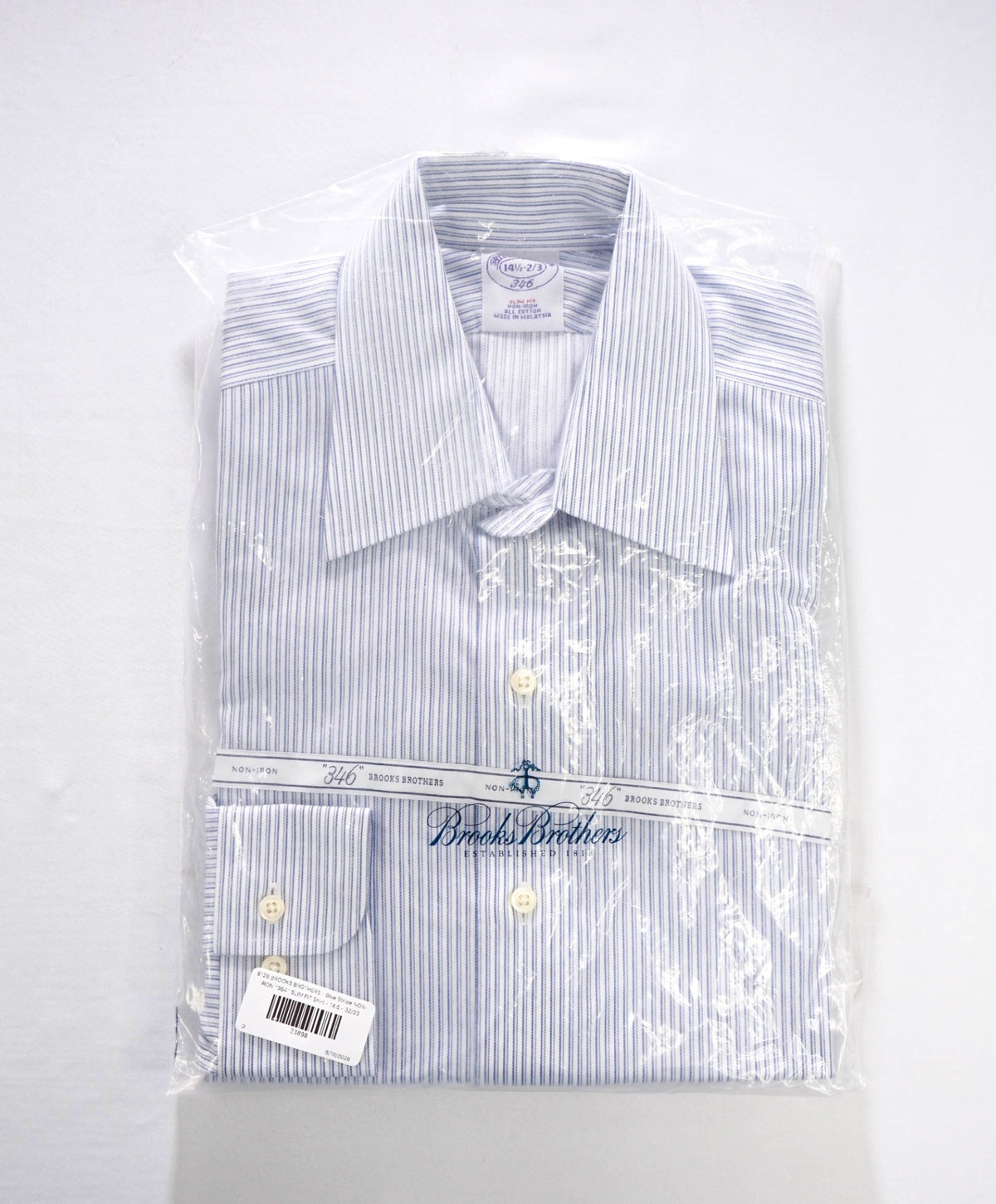 $128 BROOKS BROTHERS - Blue Stripe NON-IRON "364" SLIM FIT Shirt - 14.5 - 32/33