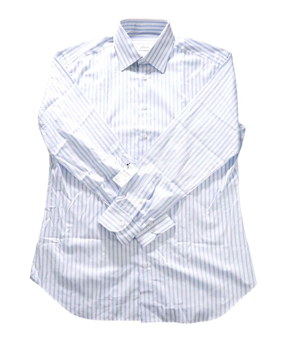 $795 BRIONI - Blue Stripe Shirt - 16.5 - 42