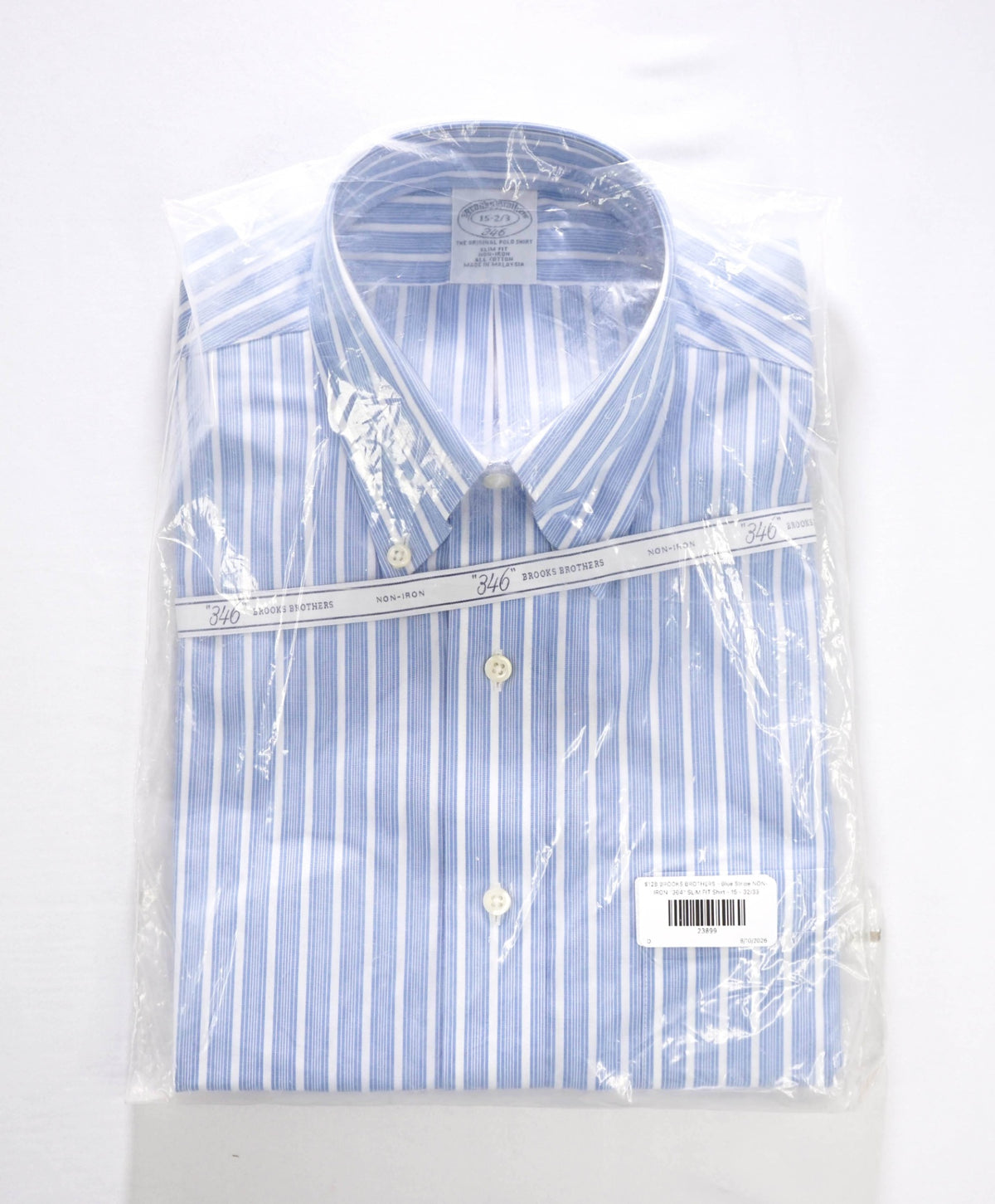 $128 BROOKS BROTHERS - Blue Stripe NON-IRON "364" SLIM FIT Shirt - 15 - 32/33
