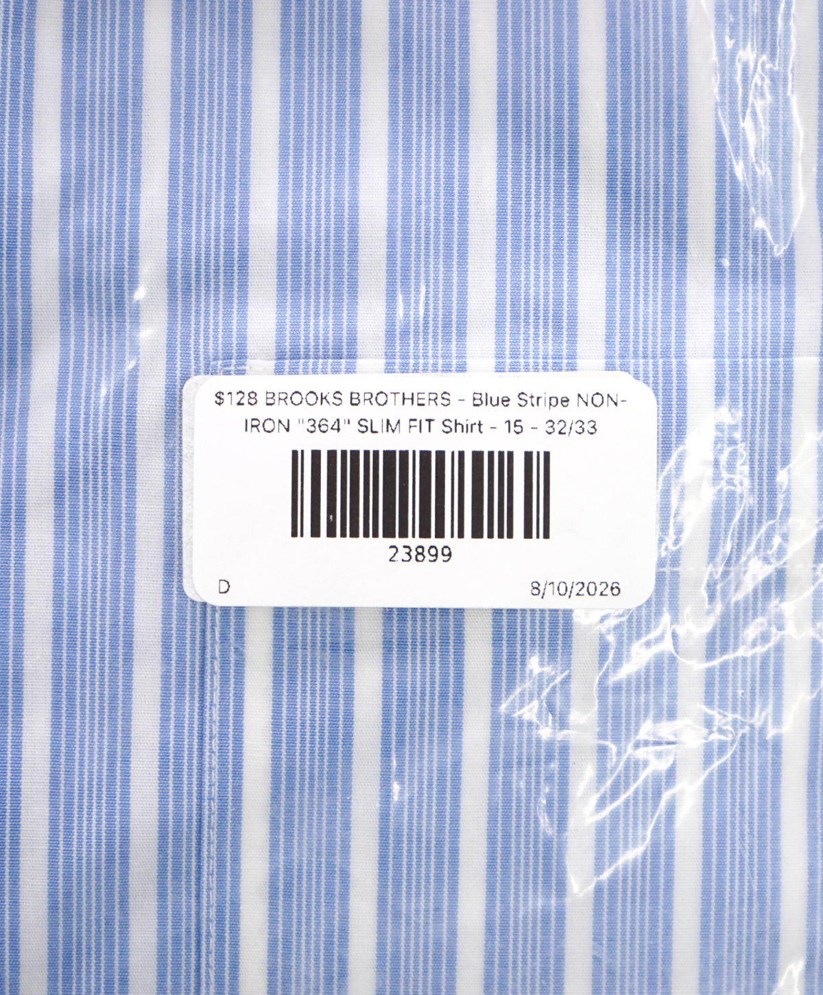 $128 BROOKS BROTHERS - Blue Stripe NON-IRON "364" SLIM FIT Shirt - 15 - 32/33