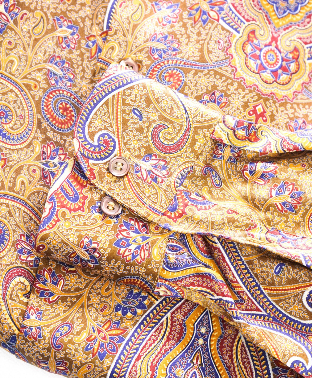 $650 GANDINI - VTG Brown Paisley PURE SILK Shirt - L