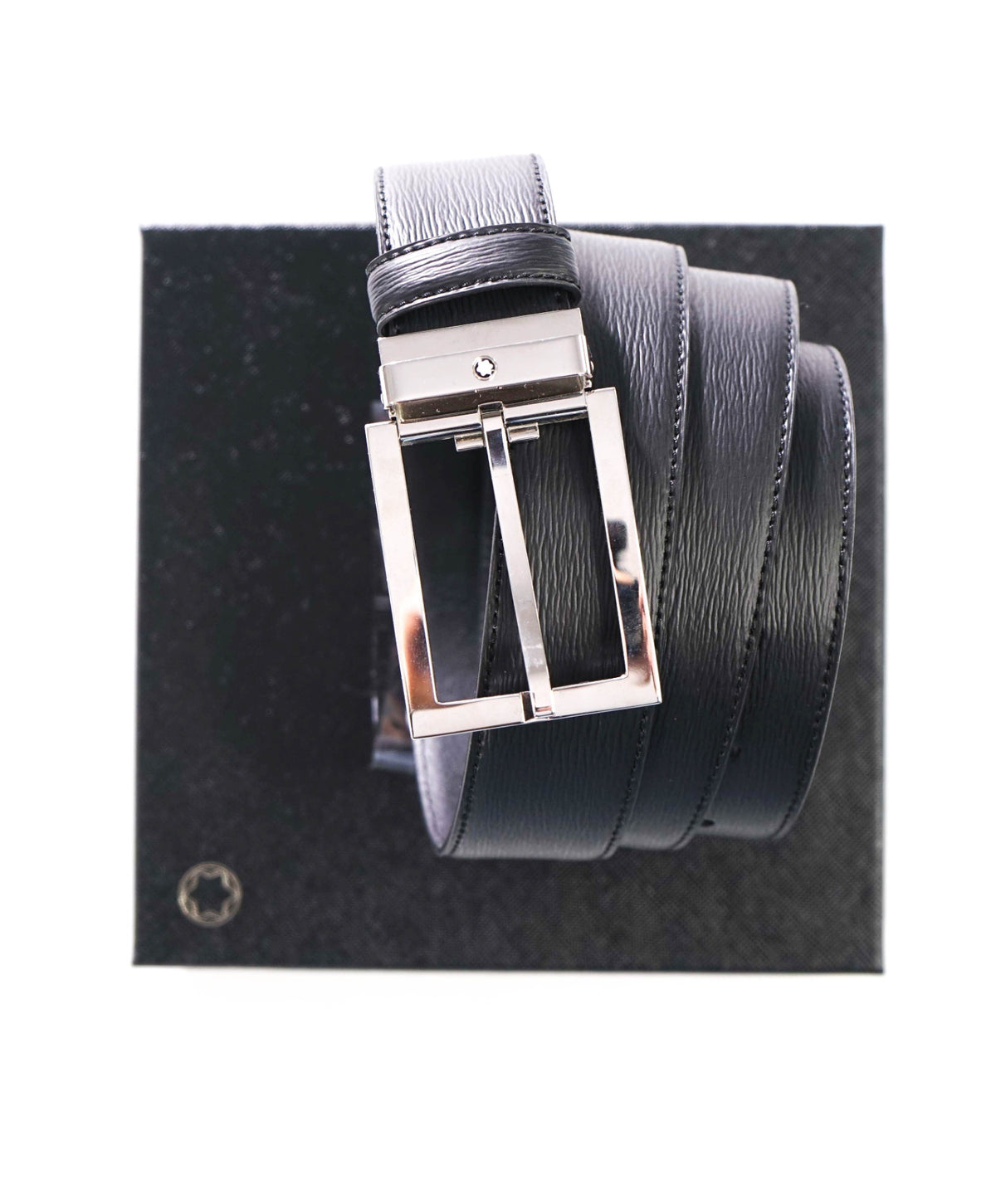 $490 MONT BLANC - Black Leather 35mm Belt - 38W