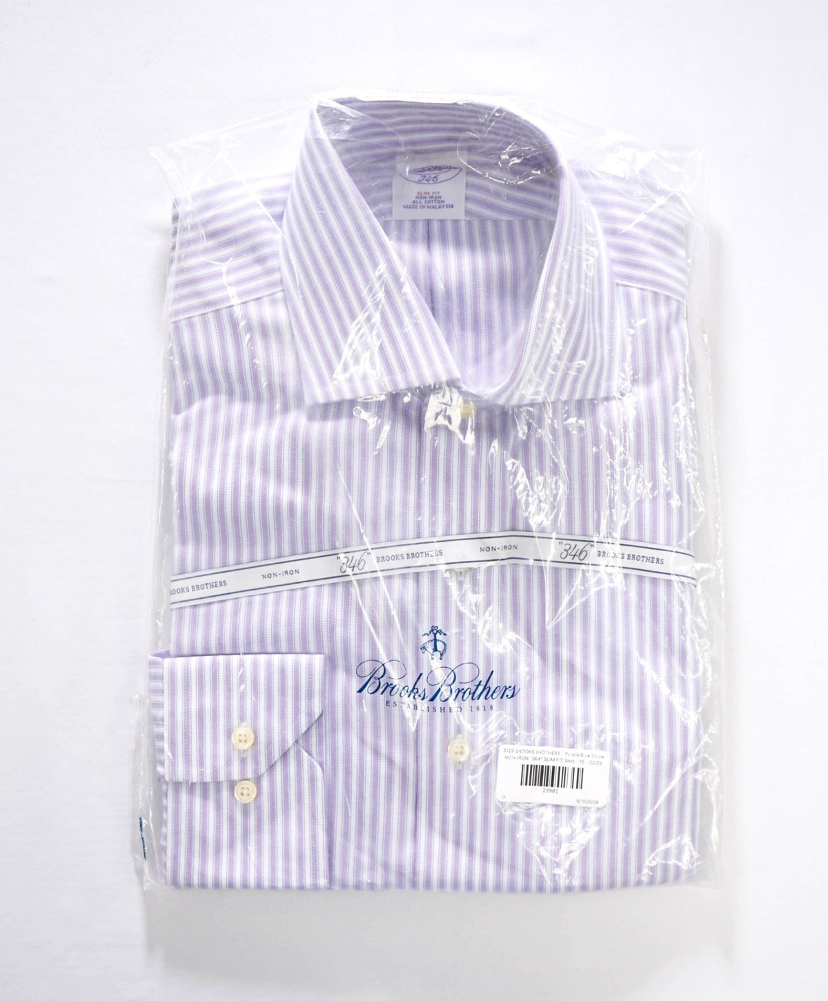 $128 BROOKS BROTHERS - Purple/Blue Stripe NON-IRON "364" SLIM FIT Shirt - 15 - 32/33