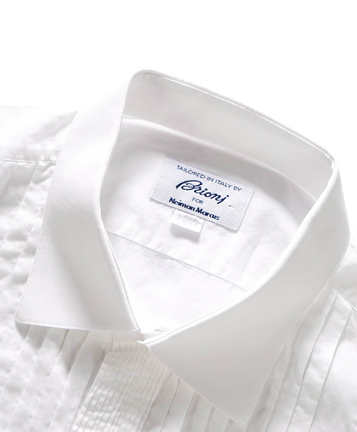 $1,150 BRIONI - White Cotton Pleated Bib French Tuxedo Shirt - 16.5