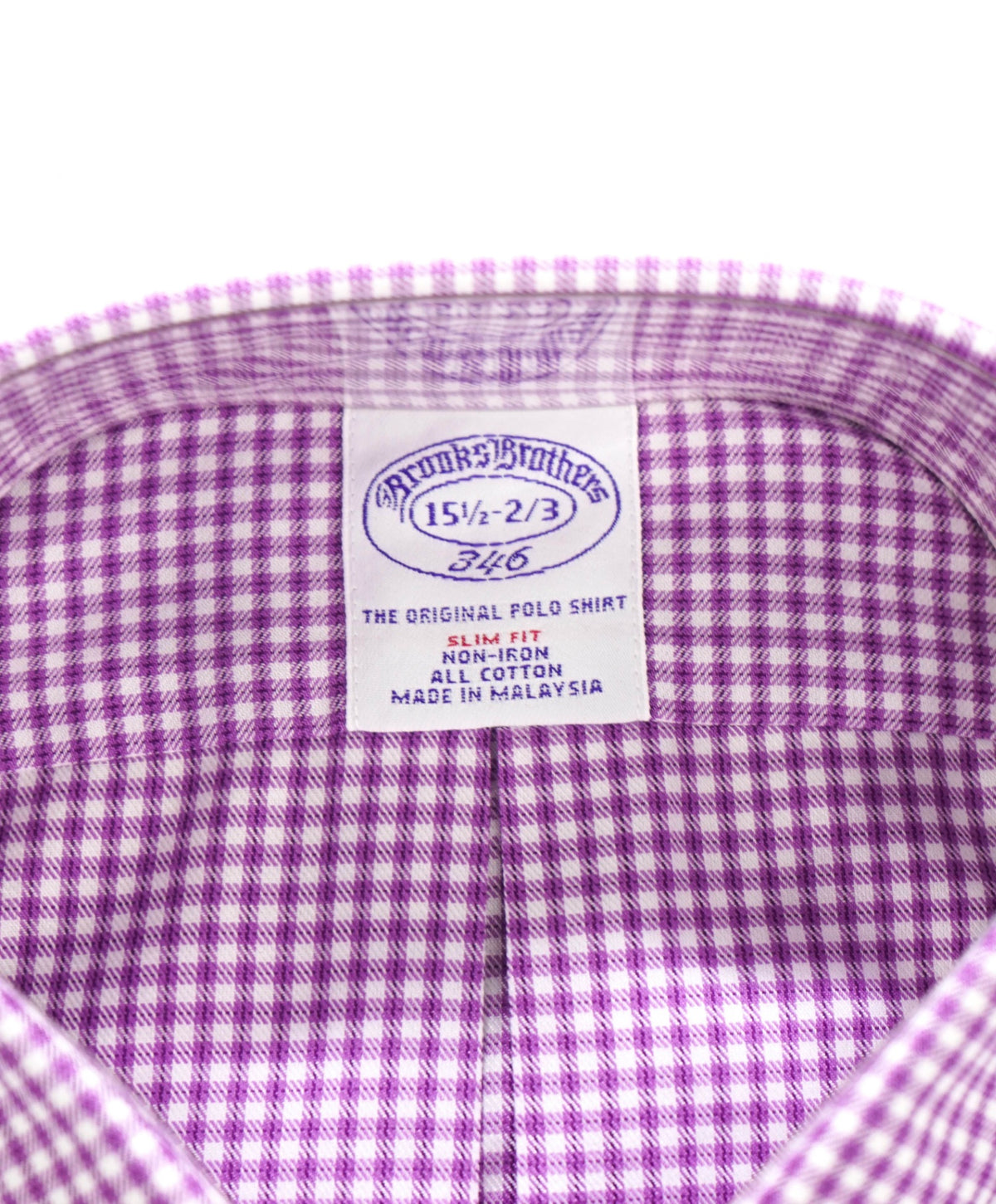 $128 BROOKS BROTHERS - Purple Gingham NON-IRON "364" SLIM FIT Shirt - 15.5 - 32/33