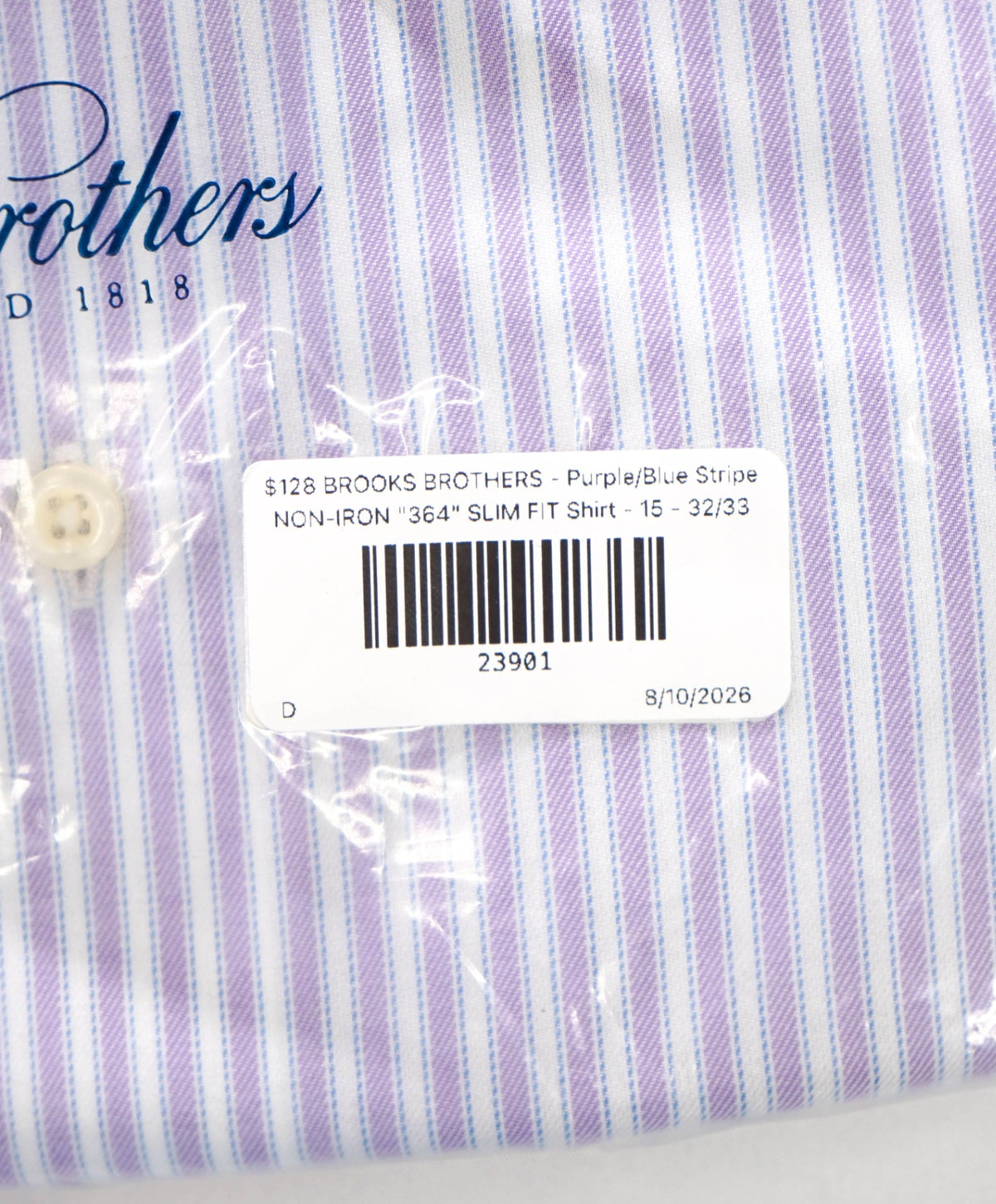 $128 BROOKS BROTHERS - Purple/Blue Stripe NON-IRON "364" SLIM FIT Shirt - 15 - 32/33