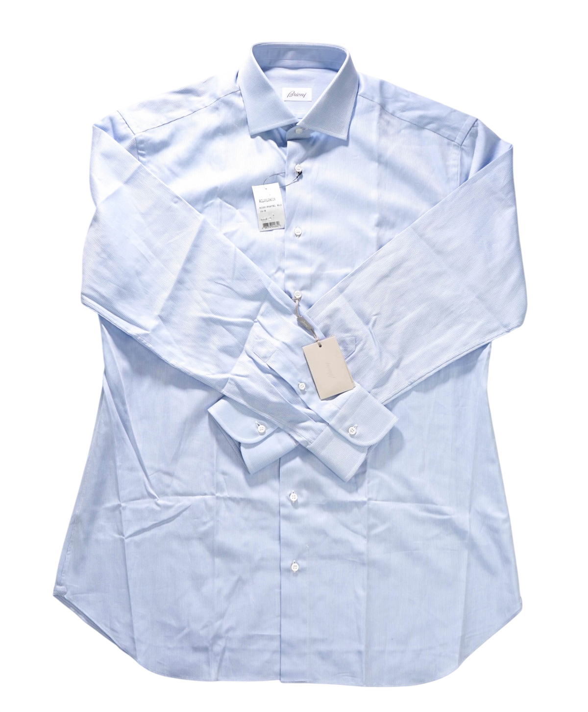 $795 BRIONI - Blue Stripe Shirt - 16.5 - 42