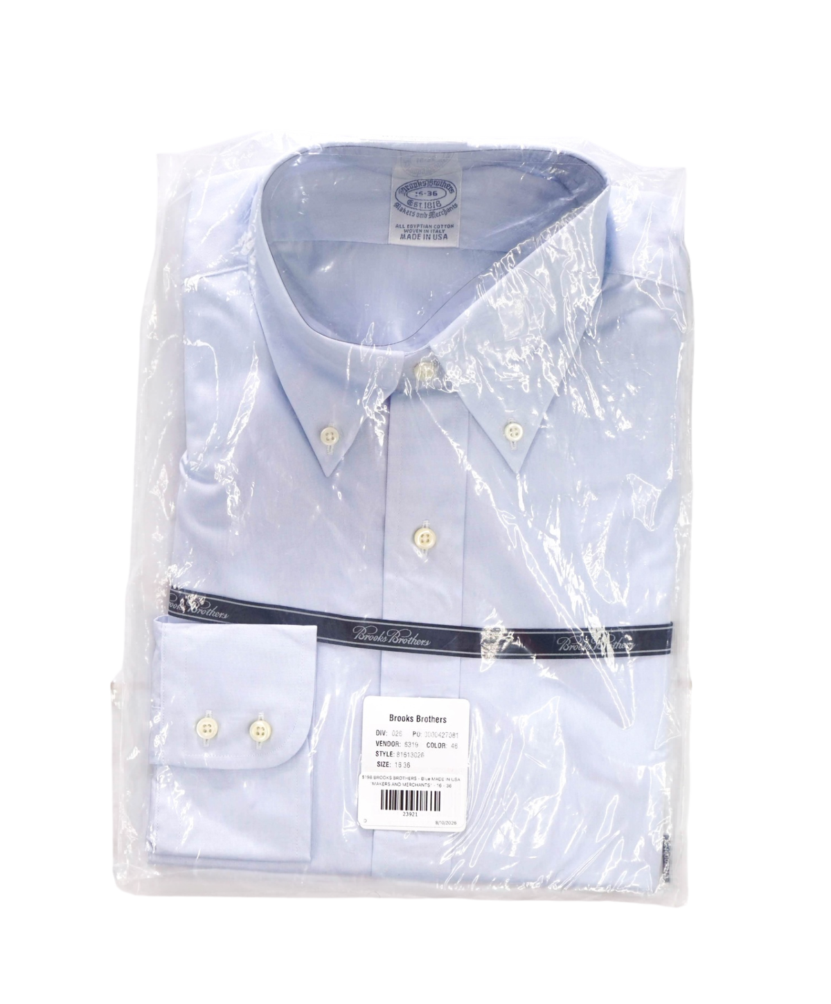 $198 BROOKS BROTHERS - Blue WOVEN IN ITALY Egyptian Cotton Shirt - 16 - 36