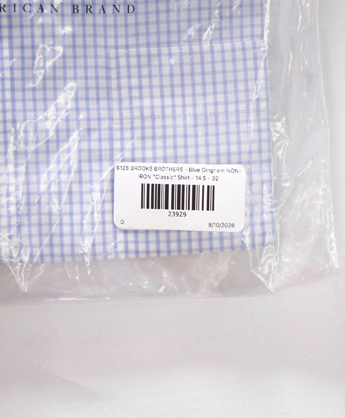 $128 BROOKS BROTHERS - Blue Gingham NON-IRON "Classic" Shirt - 14.5 - 32