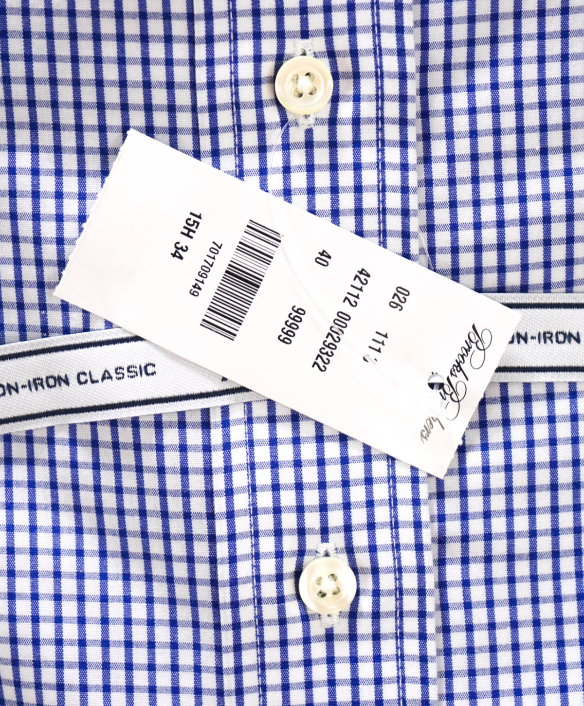 $128 BROOKS BROTHERS - Blue Gingham NON-IRON "Classic" Shirt - 15.5 - 34