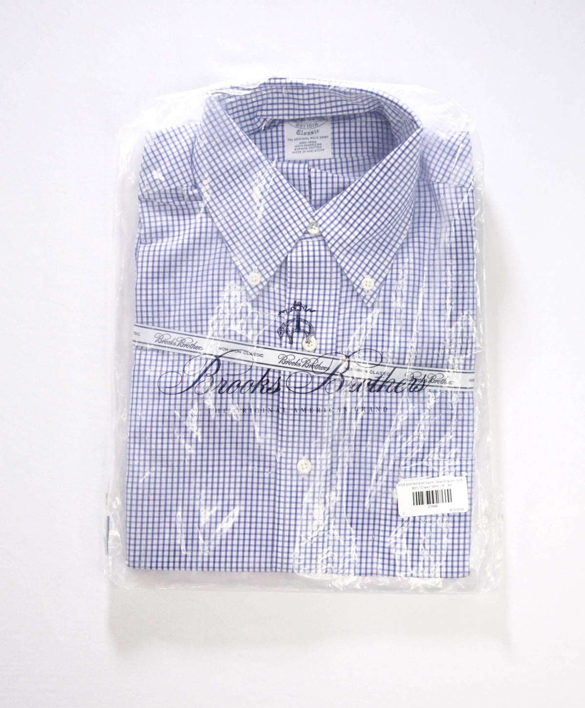 $128 BROOKS BROTHERS - Blue Gingham NON-IRON "Classic" Shirt - 15 - 34