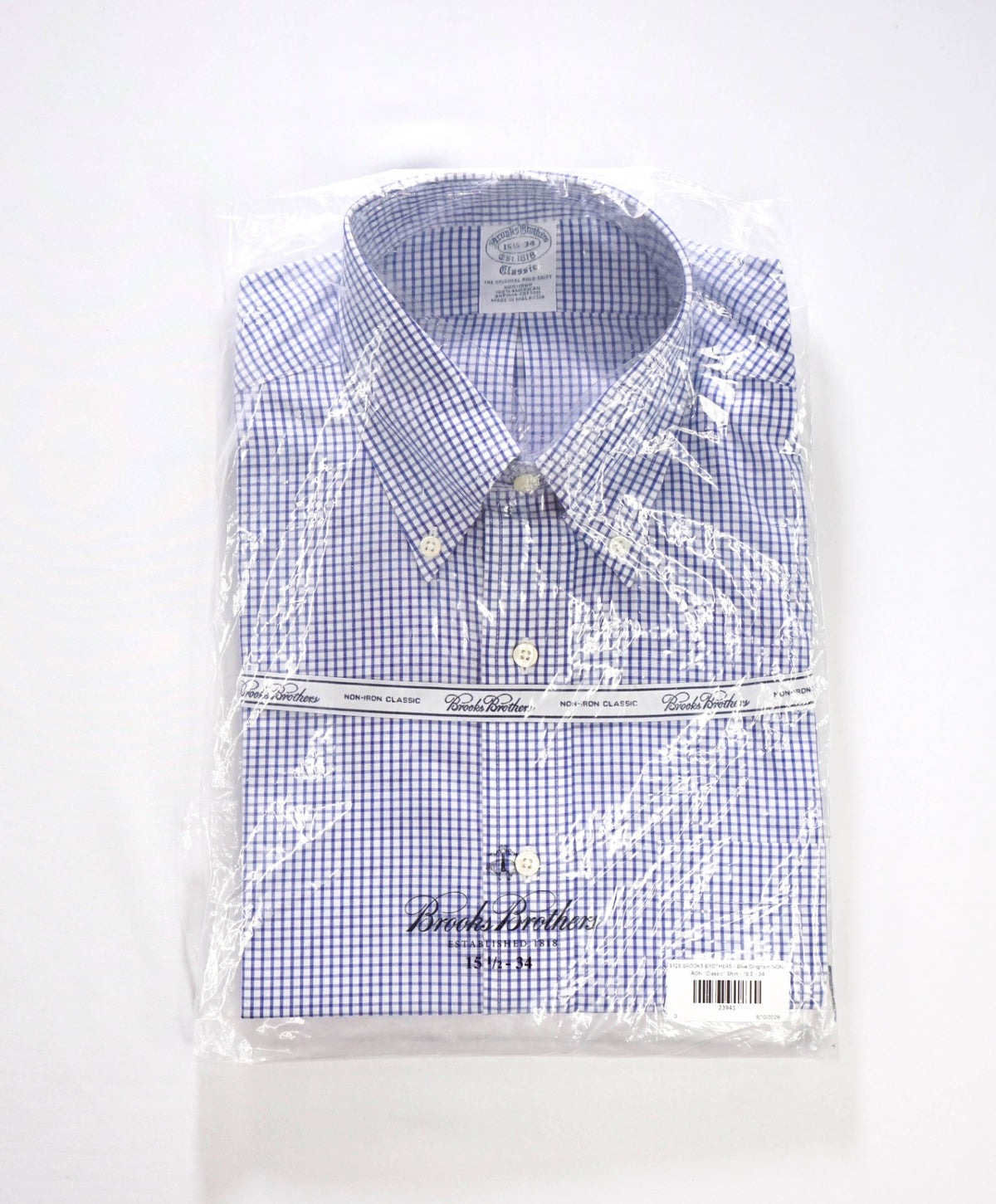 $128 BROOKS BROTHERS - Blue Gingham NON-IRON "Classic" Shirt - 15.5 - 34