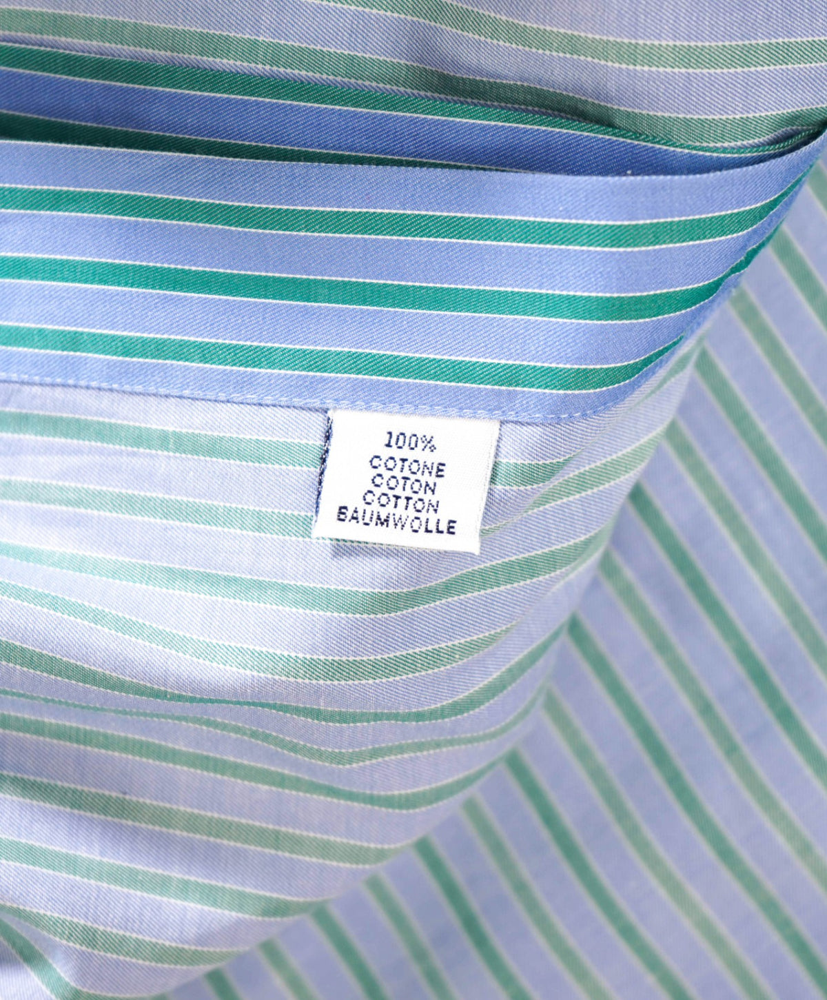 $395 JULIA - Blue/Green Stripe Cotton Shirt - XXL