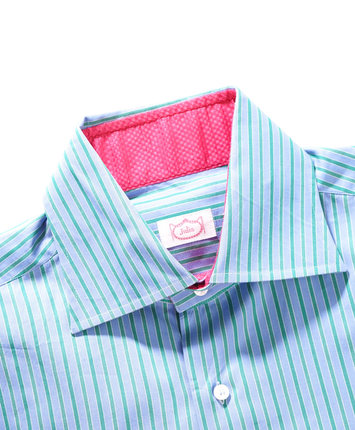 $395 JULIA - Blue/Green Stripe Cotton Shirt - XXL