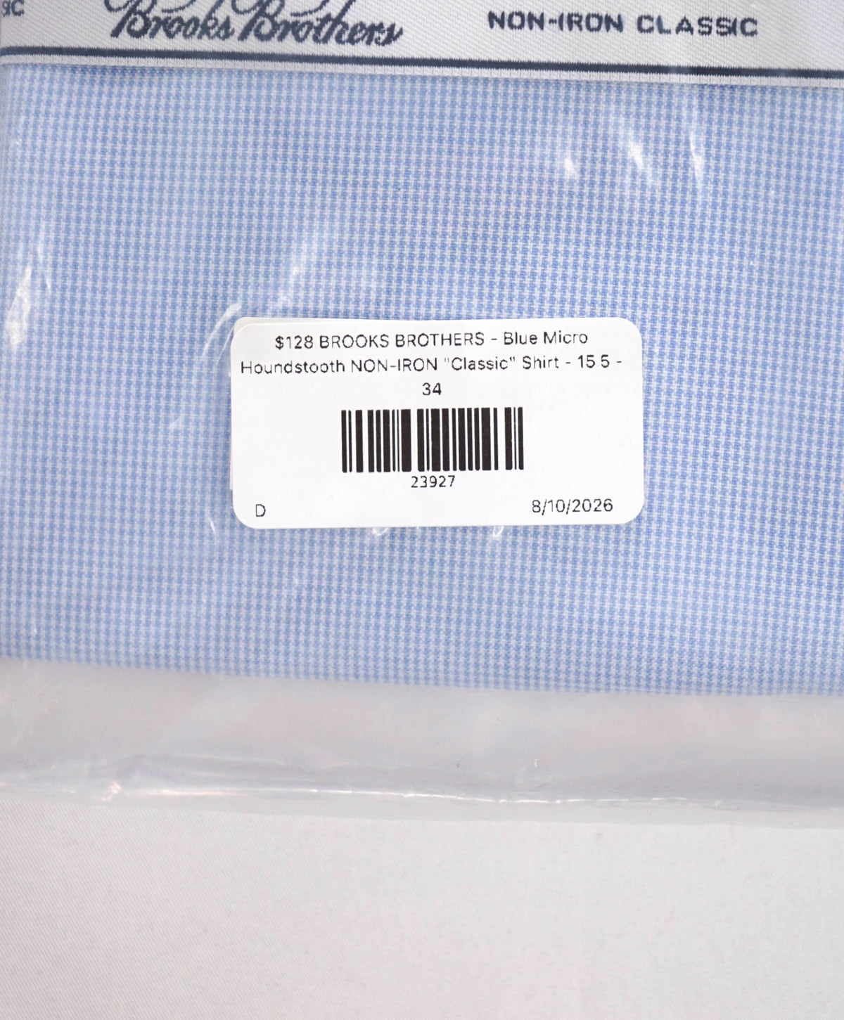 $128 BROOKS BROTHERS - Blue Micro Houndstooth NON-IRON "Classic" Shirt - 15.5 - 34