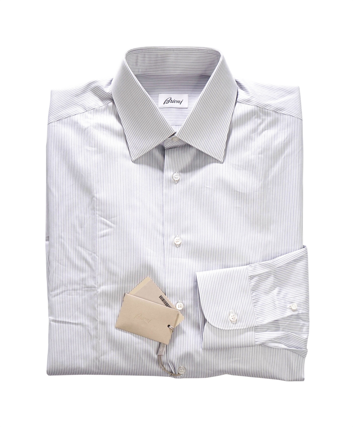$795 BRIONI - Gray Stripe Shirt - 16.5 - 42