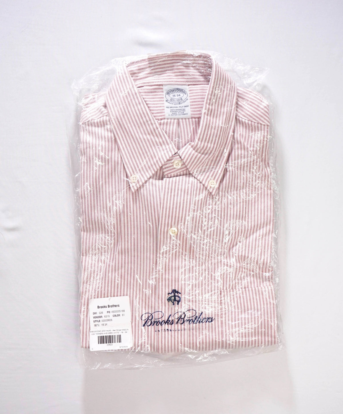 $198 BROOKS BROTHERS - Red Stripe MADE IN USA "MAKERS AND MERCHANTS" Shirt - 16 - 34