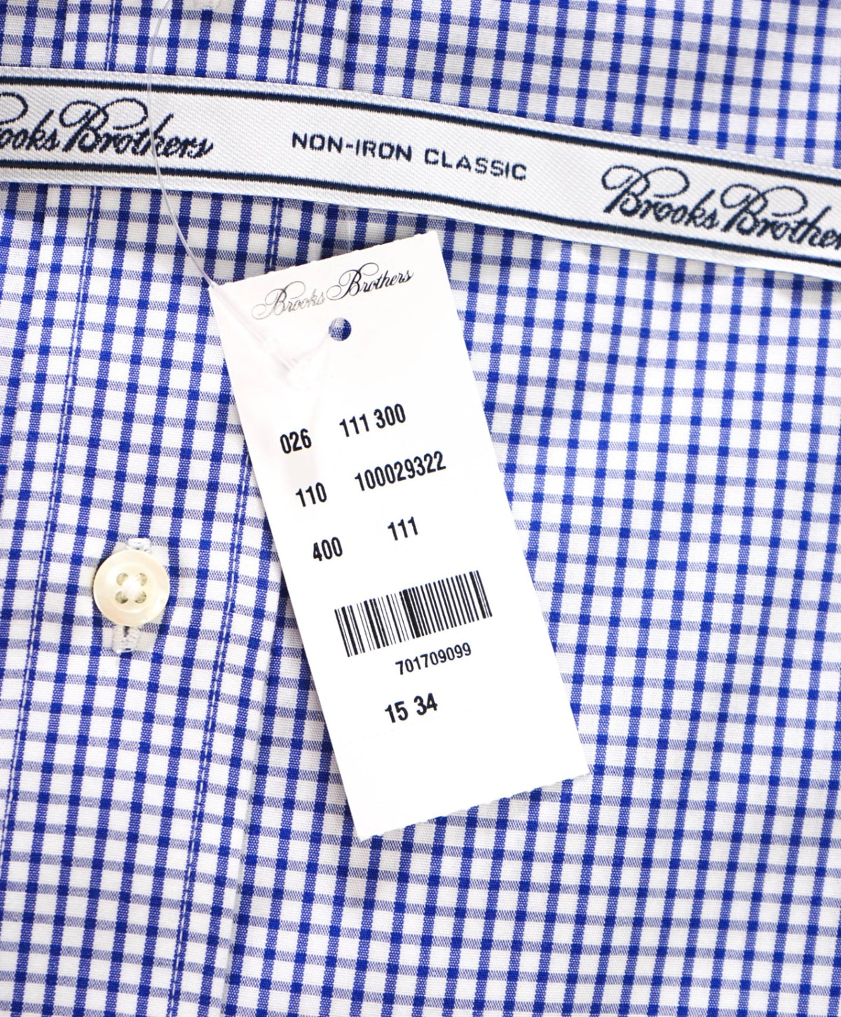 $128 BROOKS BROTHERS - Blue Gingham NON-IRON "Classic" Shirt - 15 - 34