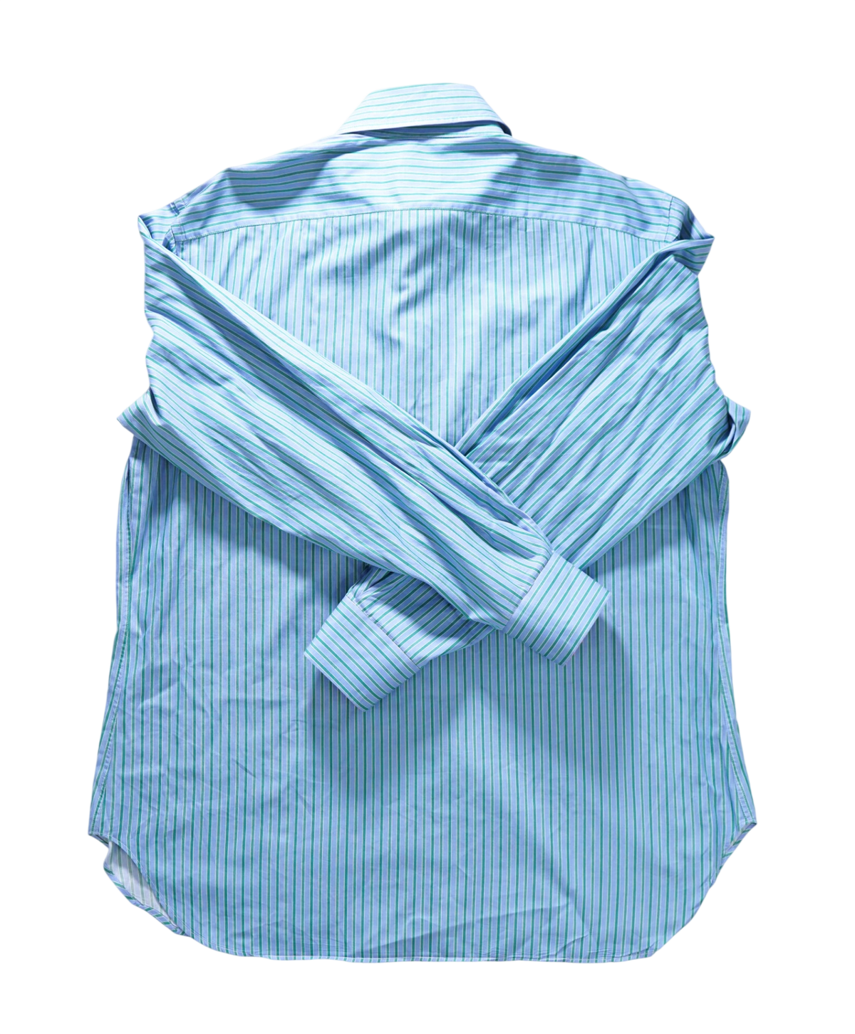 $395 JULIA - Blue/Green Stripe Cotton Shirt - XXL
