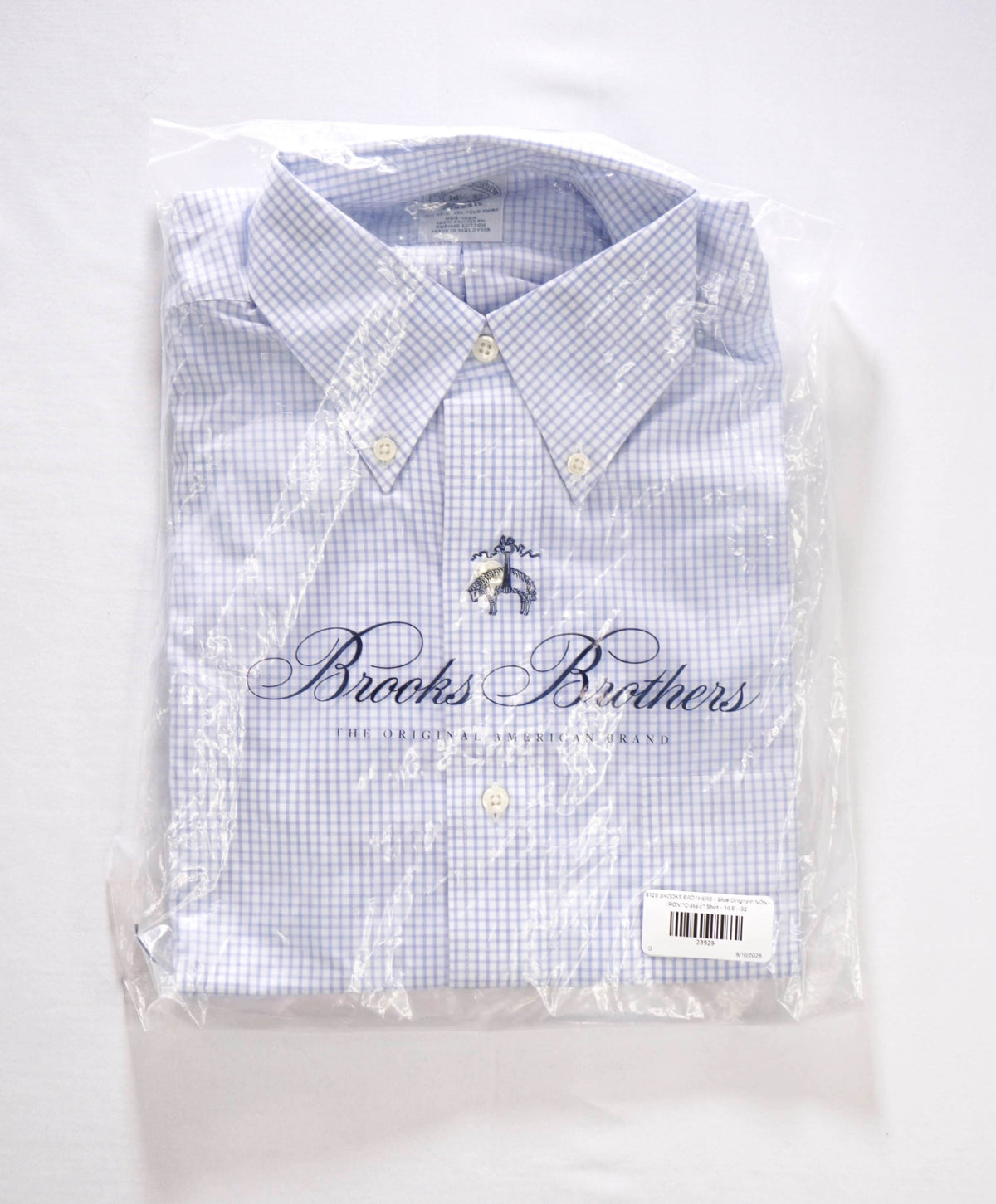 $128 BROOKS BROTHERS - Blue Gingham NON-IRON "Classic" Shirt - 14.5 - 32